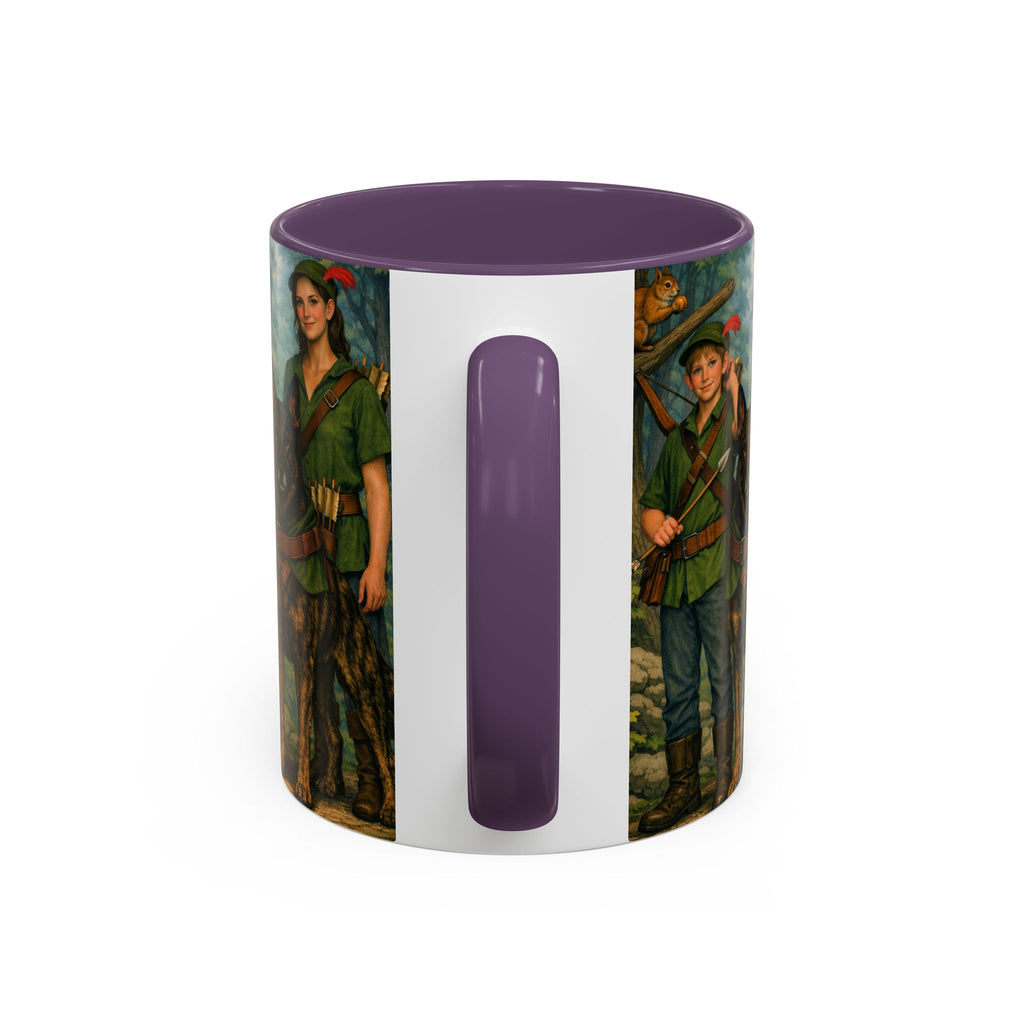 Robin Hood Duo &  Dutch Shepherd Dog Coffee Mug – Fantasy Archer Duo Illustration, Gift for Adventure Fans