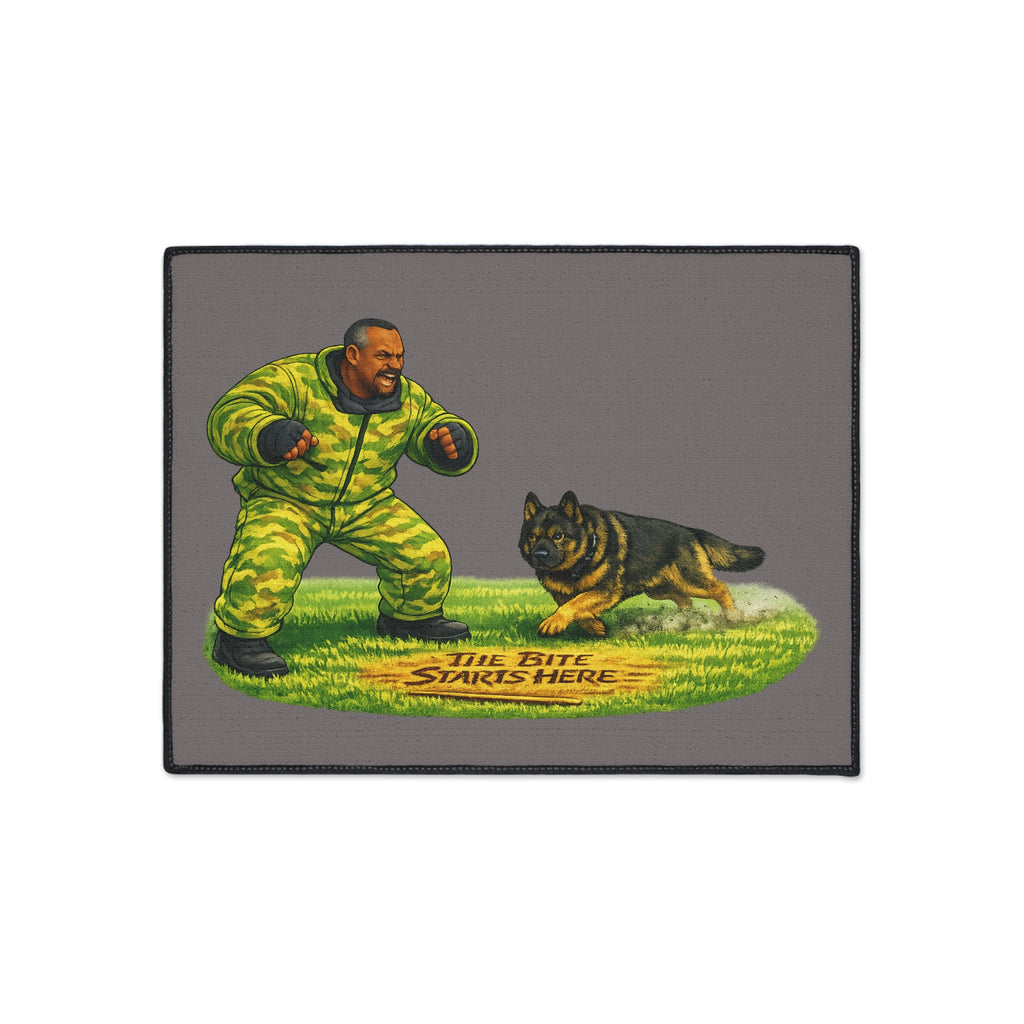 Heavy Duty Floor Mat — "The Bite Starts Here" K9  DecoyTraining Doormat