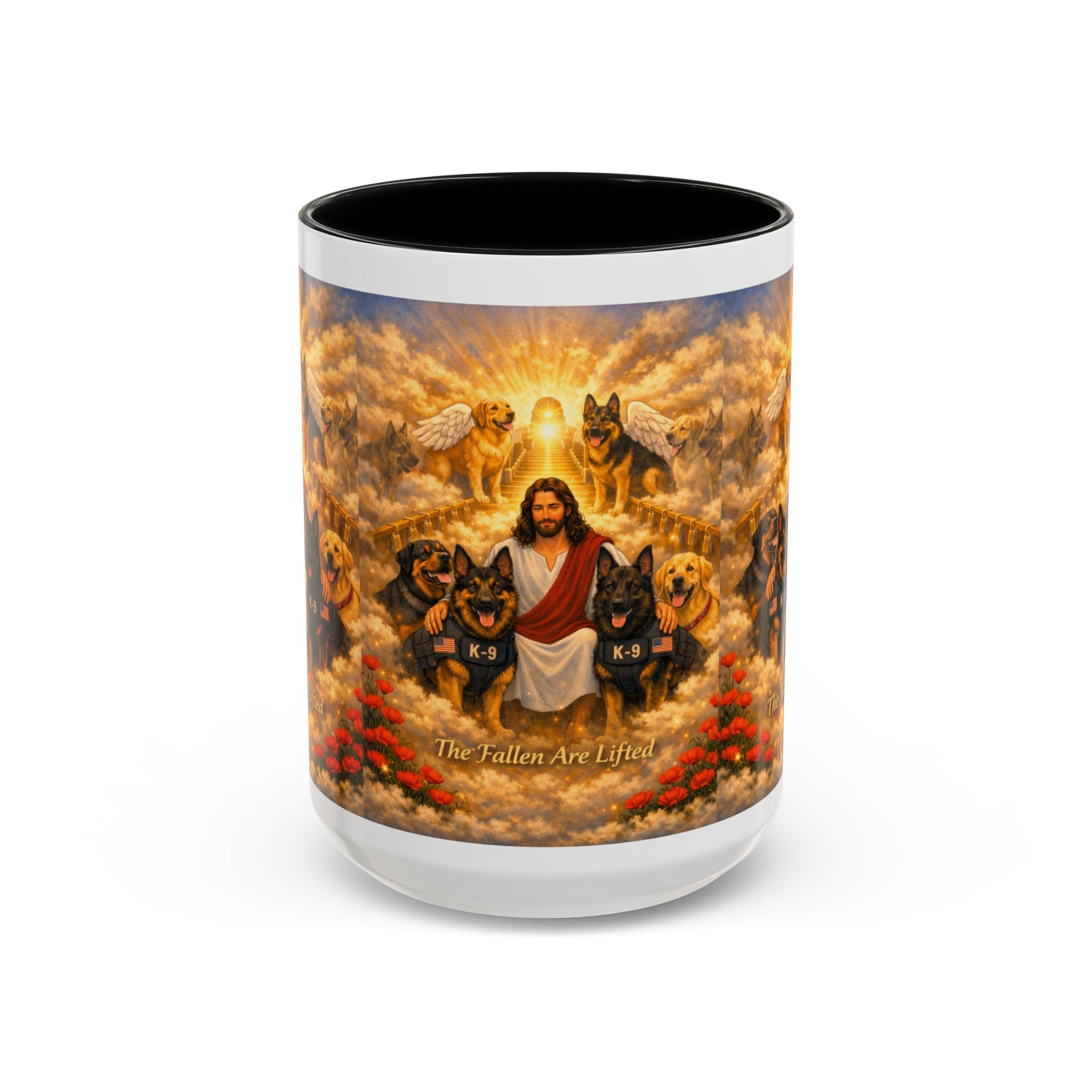 Christian Dog Memorial Coffee Mug — “The Fallen Are Lifted” Accent 11/15oz
