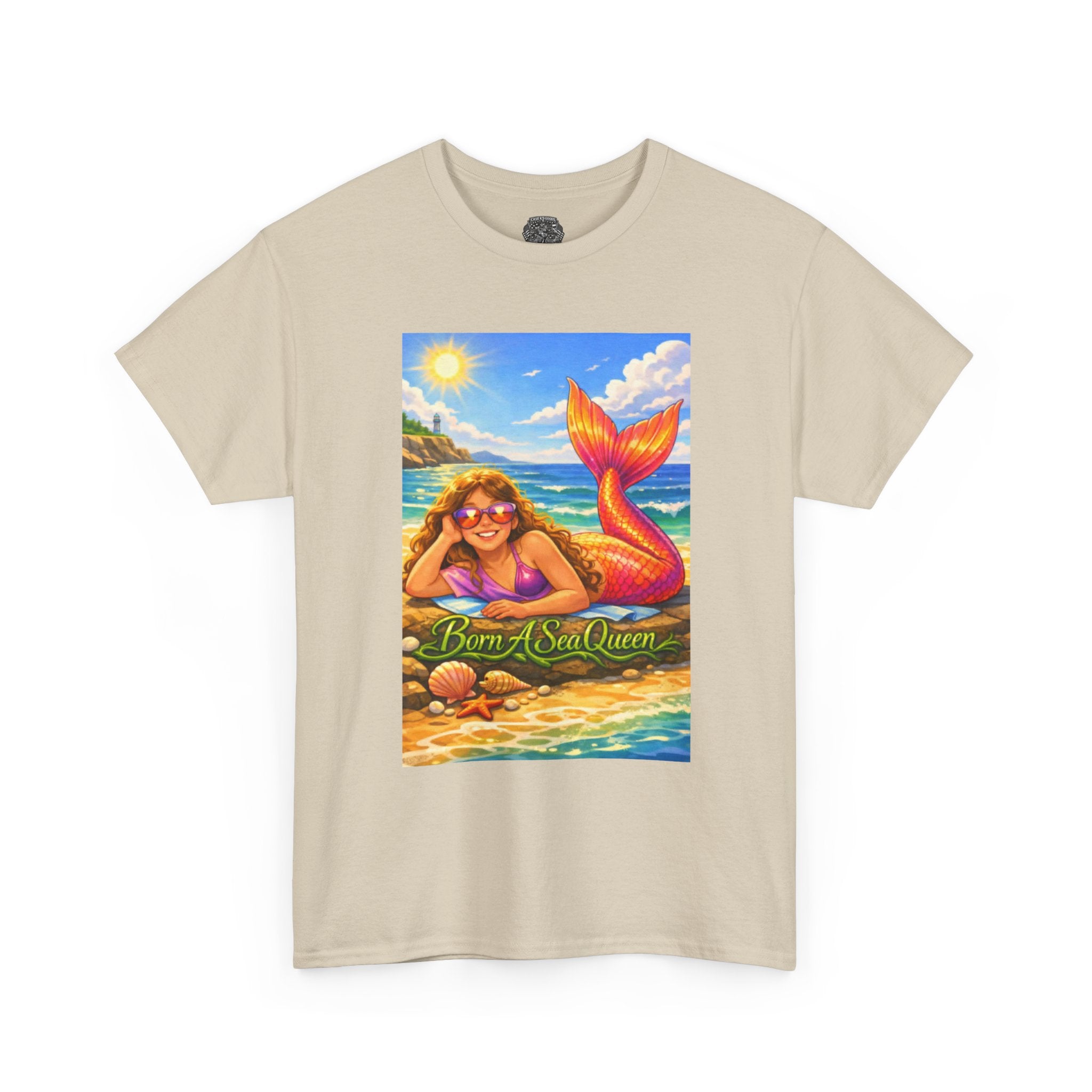 Mermaid Beach T‑Shirt – “Born of Sea/Queen” Colorful Retro Summer Tee