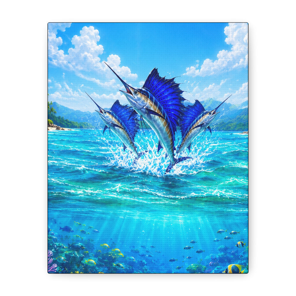 Sailfish Ocean Canvas Wall Art — Vibrant Blue Tropical Seascape