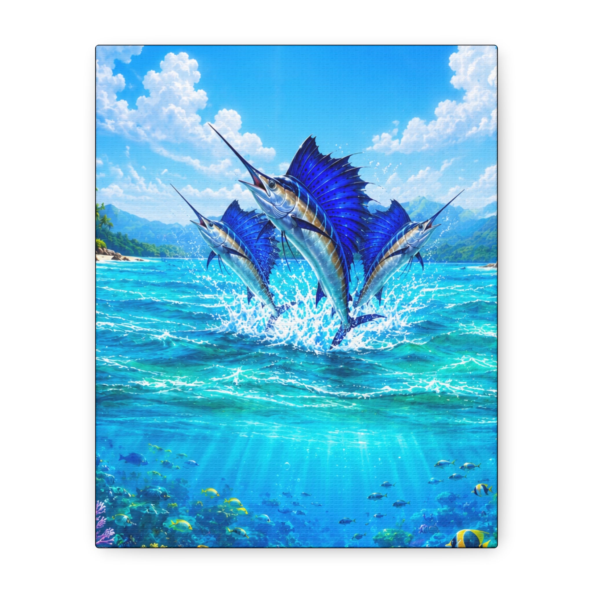 Sailfish Ocean Canvas Wall Art — Vibrant Blue Tropical Seascape