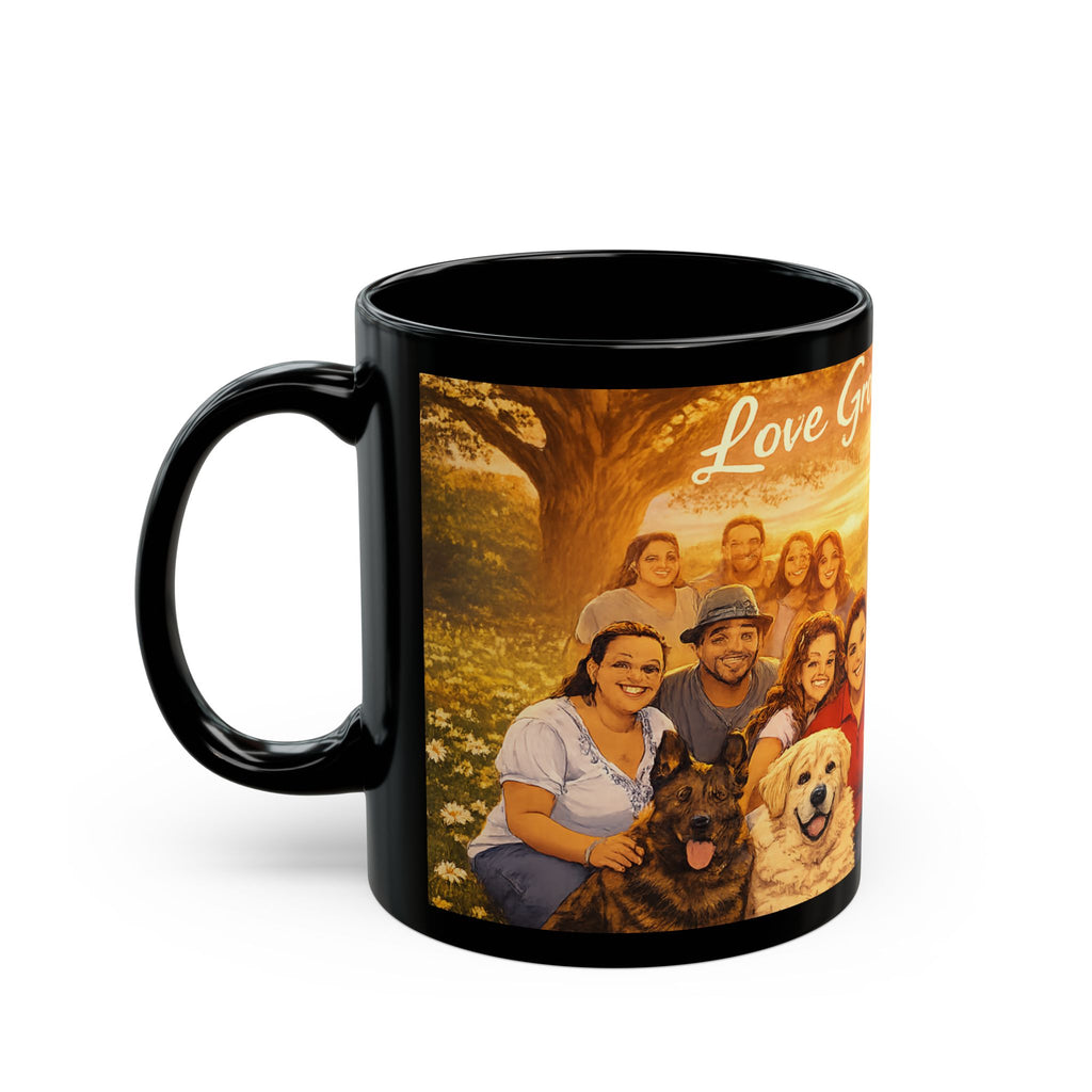 Christian Family Love Mug — "Love Grows In This Field" Black Coffee Cup (11oz/15oz)