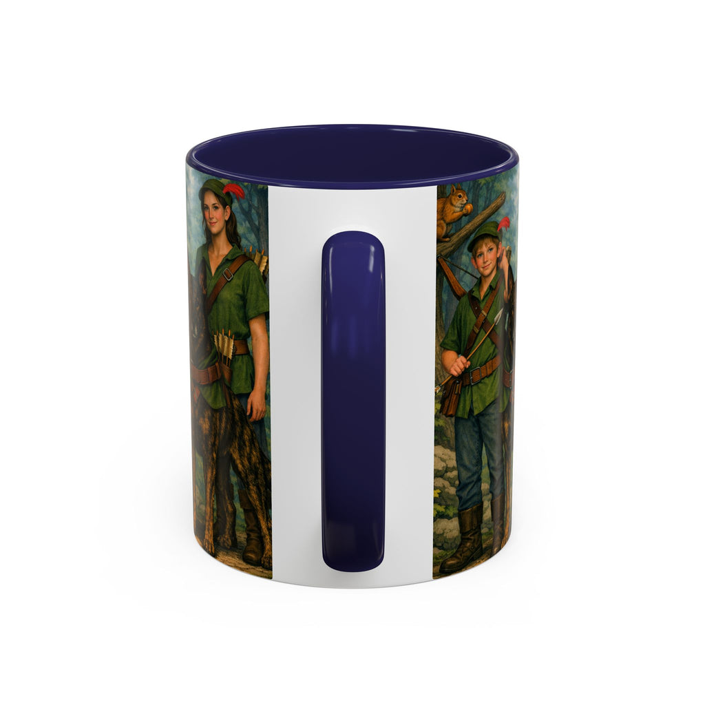 Robin Hood Duo &  Dutch Shepherd Dog Coffee Mug – Fantasy Archer Duo Illustration, Gift for Adventure Fans