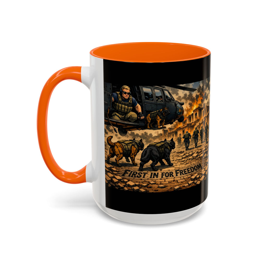 Military K9 Coffee Mug — 'First In for Freedom' Accent Ceramic Mug