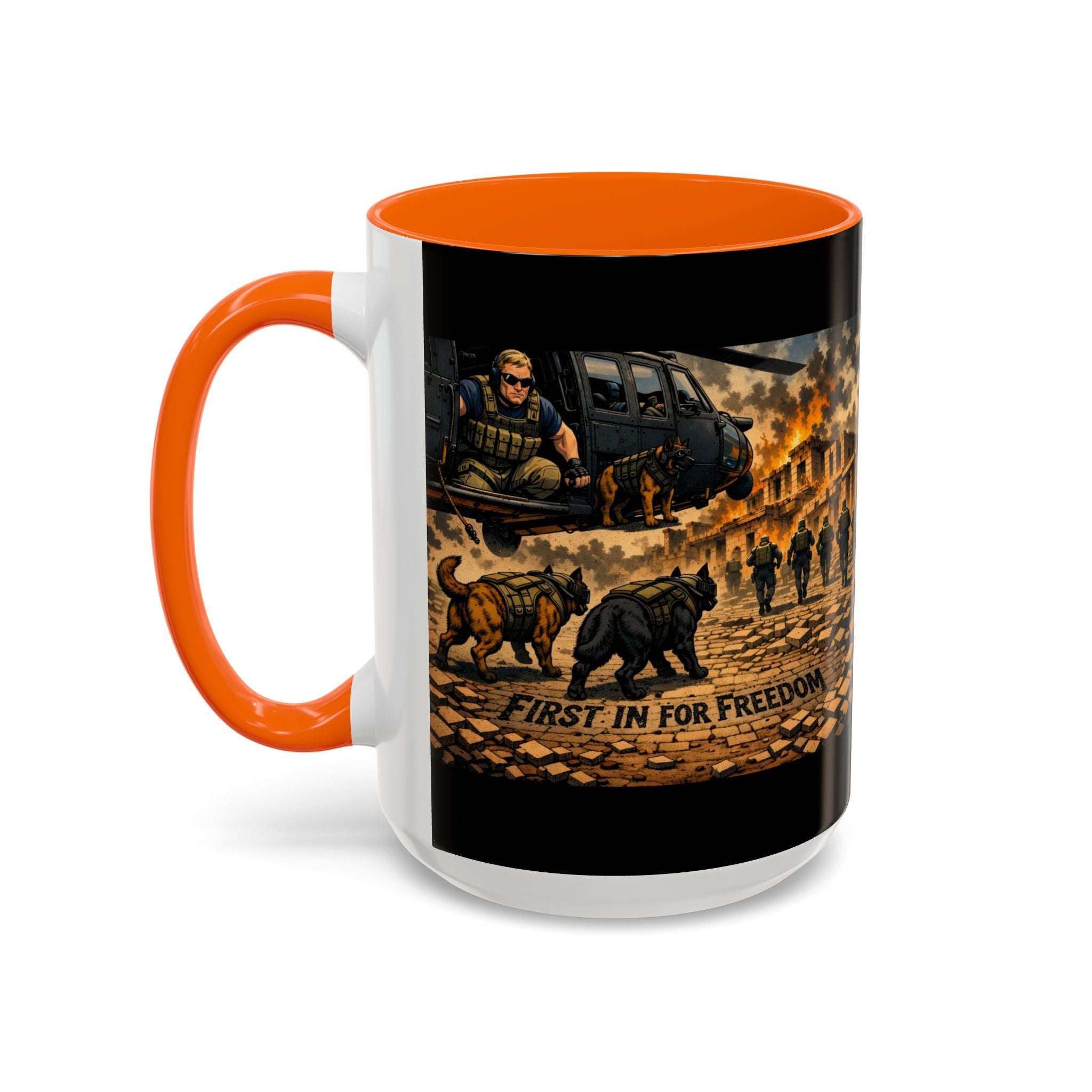 Military K9 Coffee Mug — 'First In for Freedom' Accent Ceramic Mug