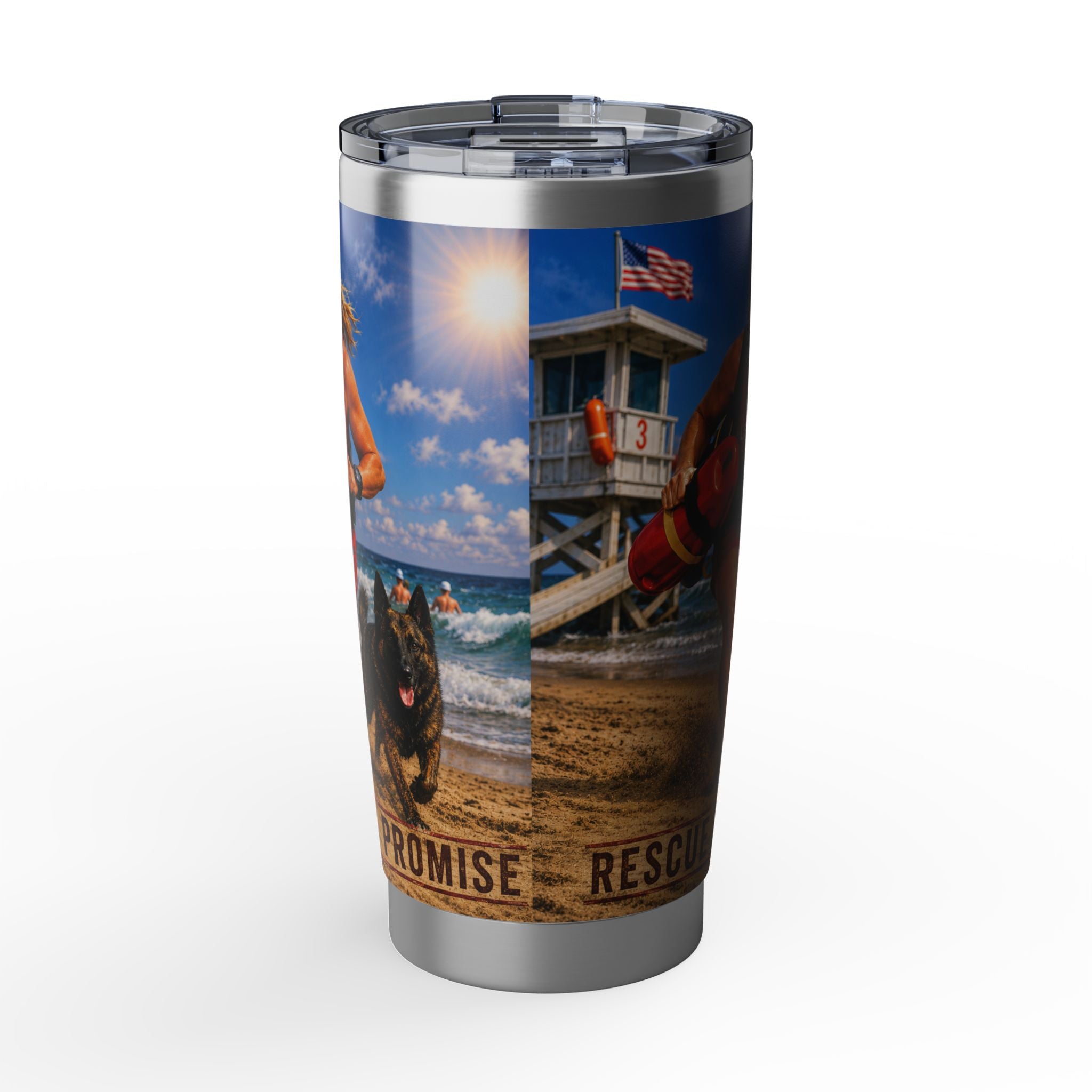 Beach Rescue Tumbler — 'Promise Rescue' Lifeguard & K9 20oz Insulated Travel Mug