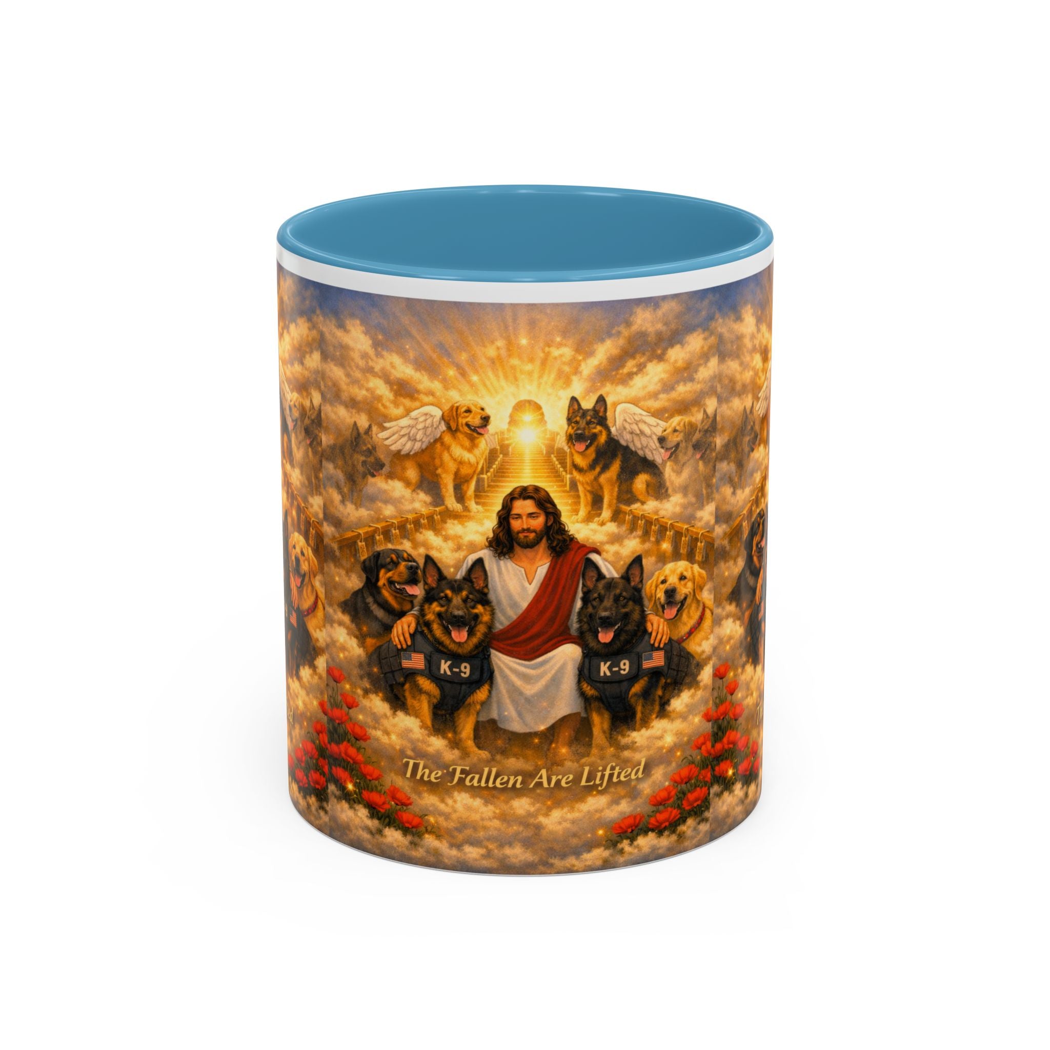 Christian Dog Memorial Coffee Mug — “The Fallen Are Lifted” Accent 11/15oz