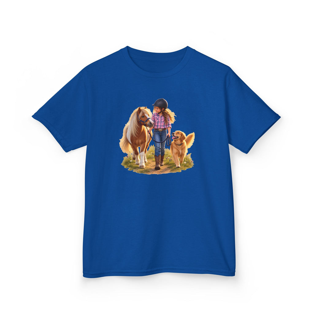 Kids Tee — Little Rider with Pony & Dog Illustration