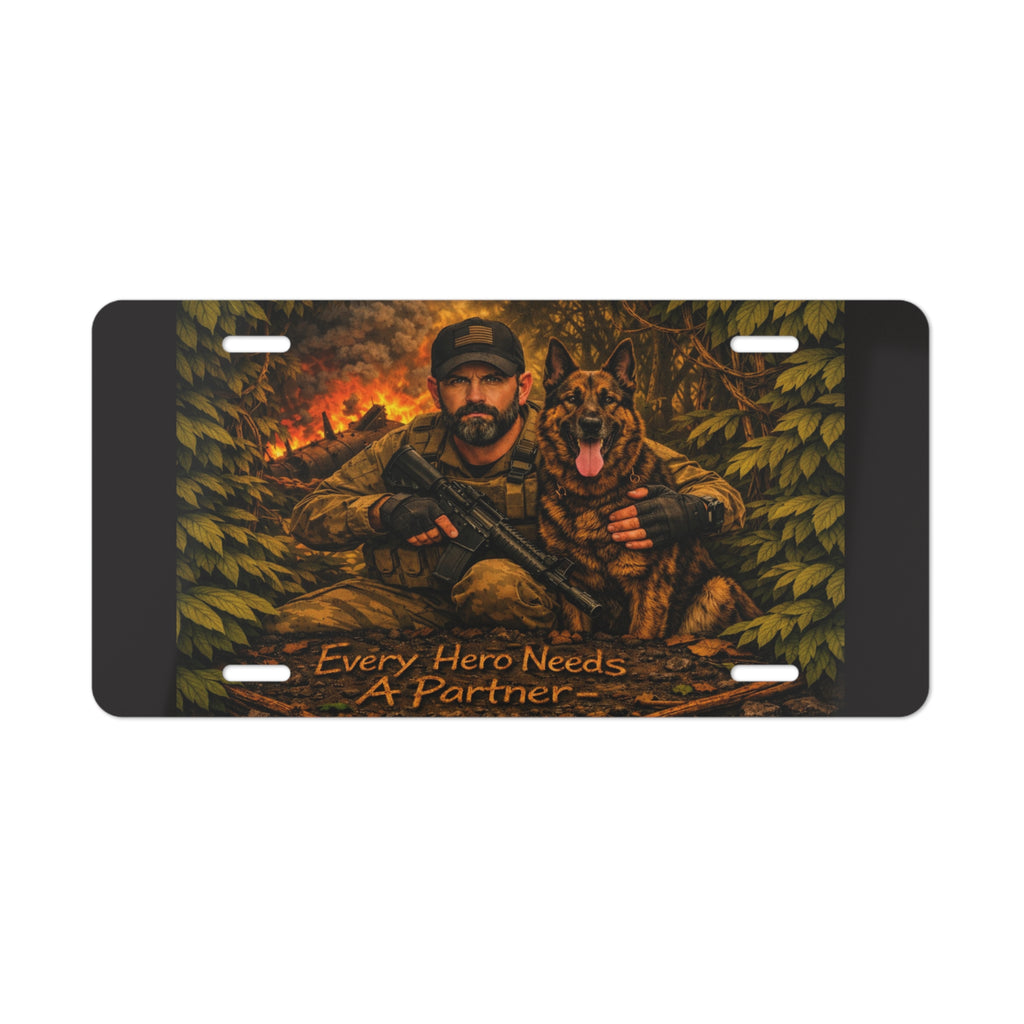 Vanity Plate: "Every Hero Needs a Partner" K9 Handler Military License Plate