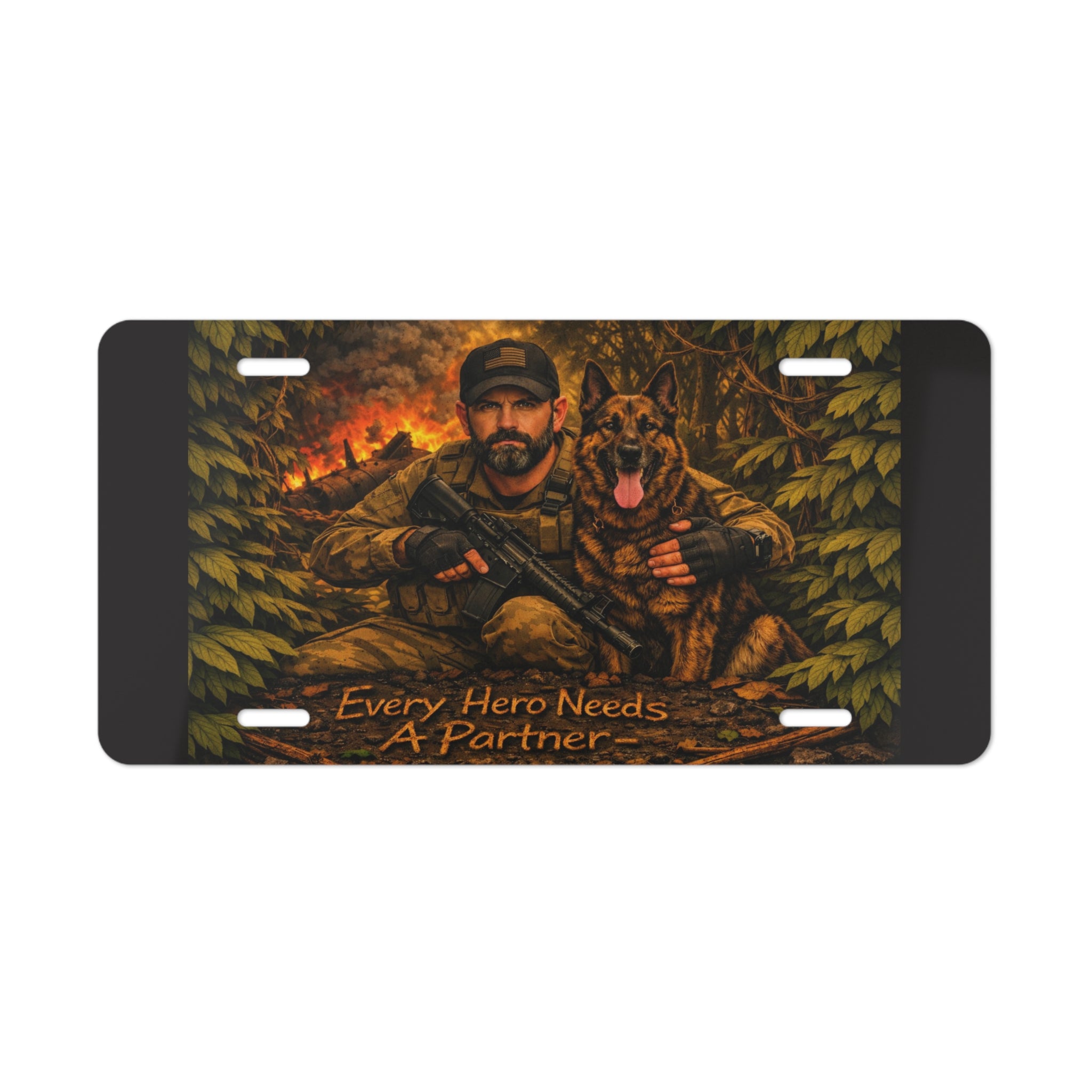 Vanity Plate: "Every Hero Needs a Partner" K9 Handler Military License Plate