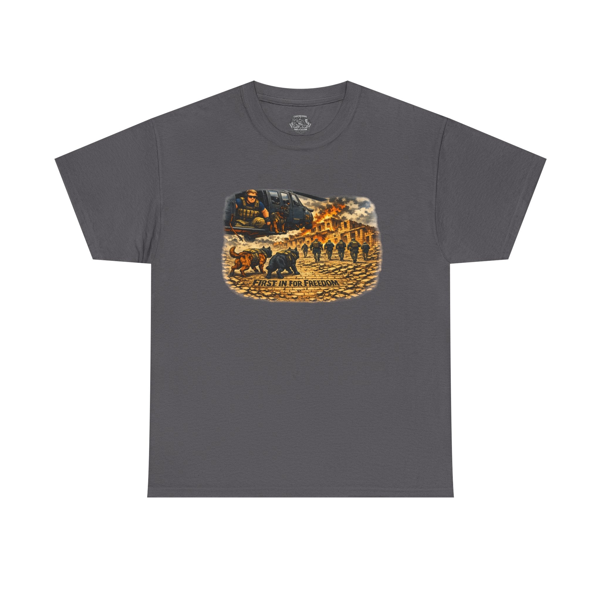 Military K-9 Freedom T-Shirt – "The First In to Battle" Graphic Tee