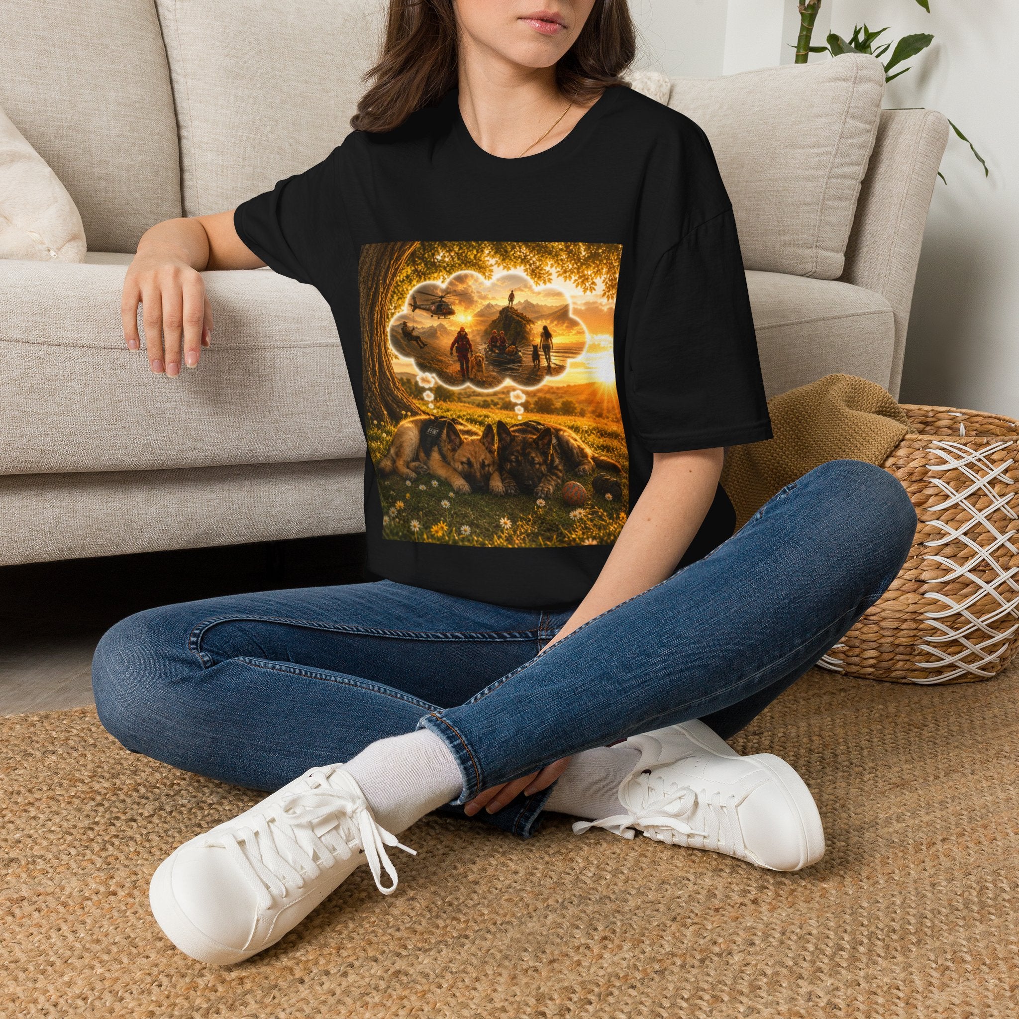 Puppies Dreams Sunset T‑Shirt — Fantasy Dog Adventure Scene