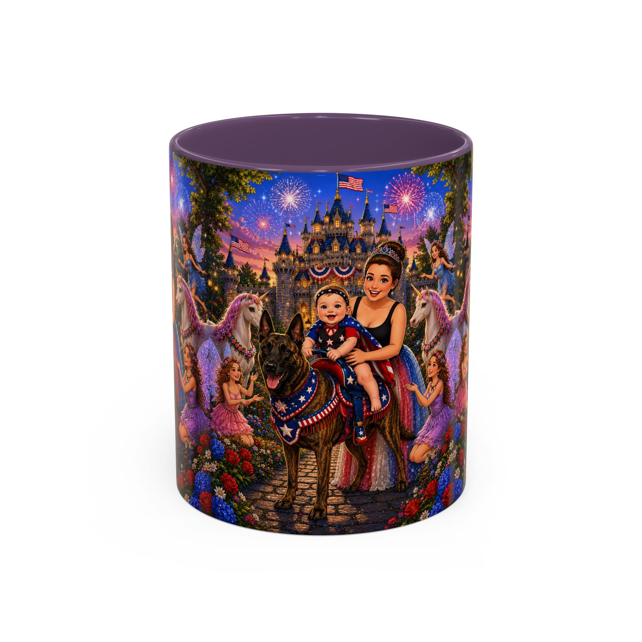 Patriotic Fairy Tale Coffee Mug — Family Castle, Fireworks & Unicorns
