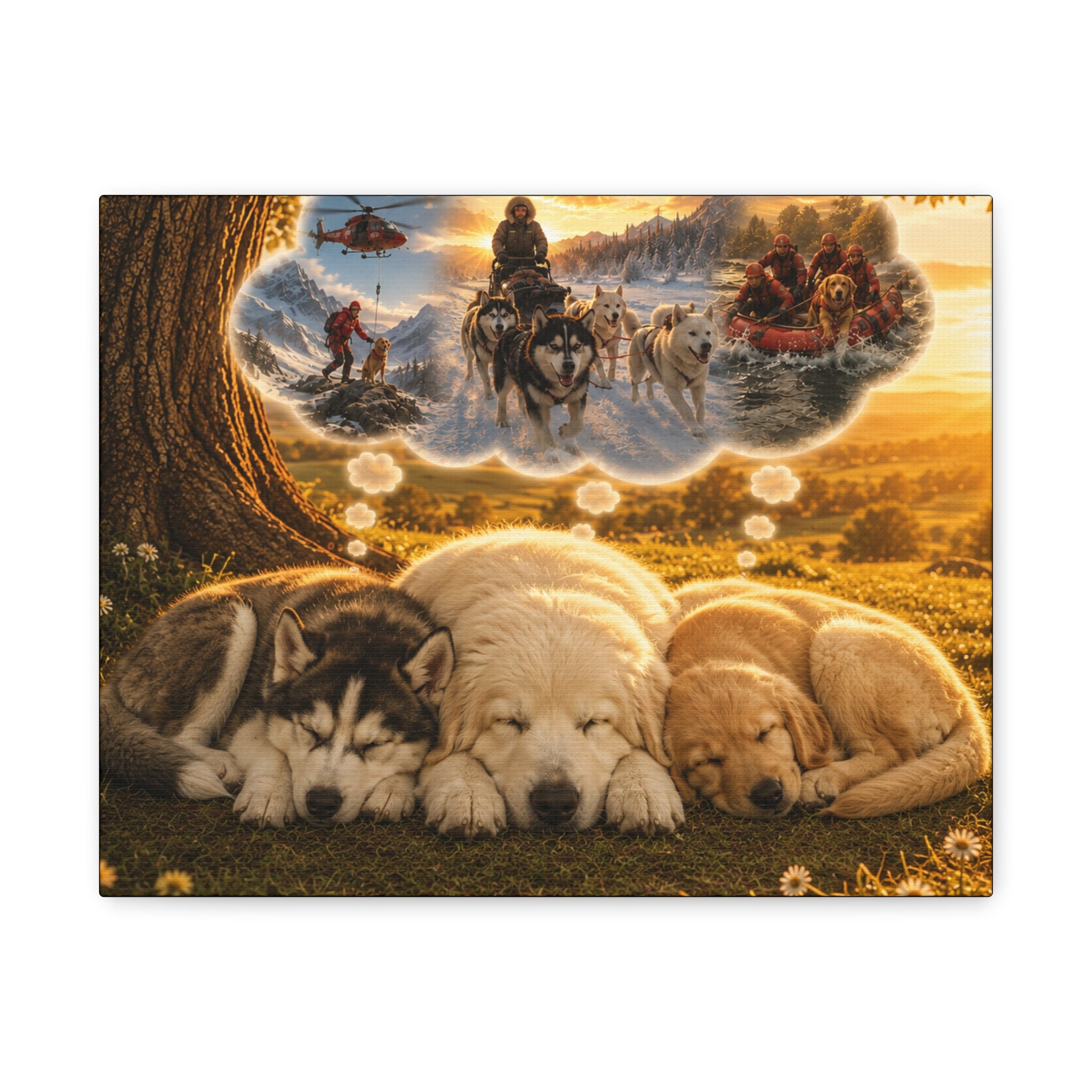 Sleeping Puppies Canvas Wall Art — Dreaming of Future Life Stretched Matte Print