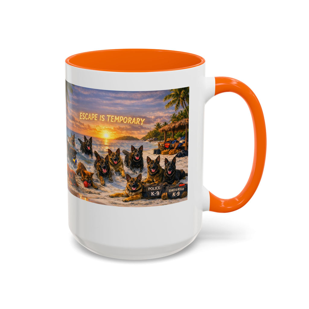 Dutch Shepherd Beach Coffee Mug — "Escape Is Temporary" Accent Mug (11/15oz)