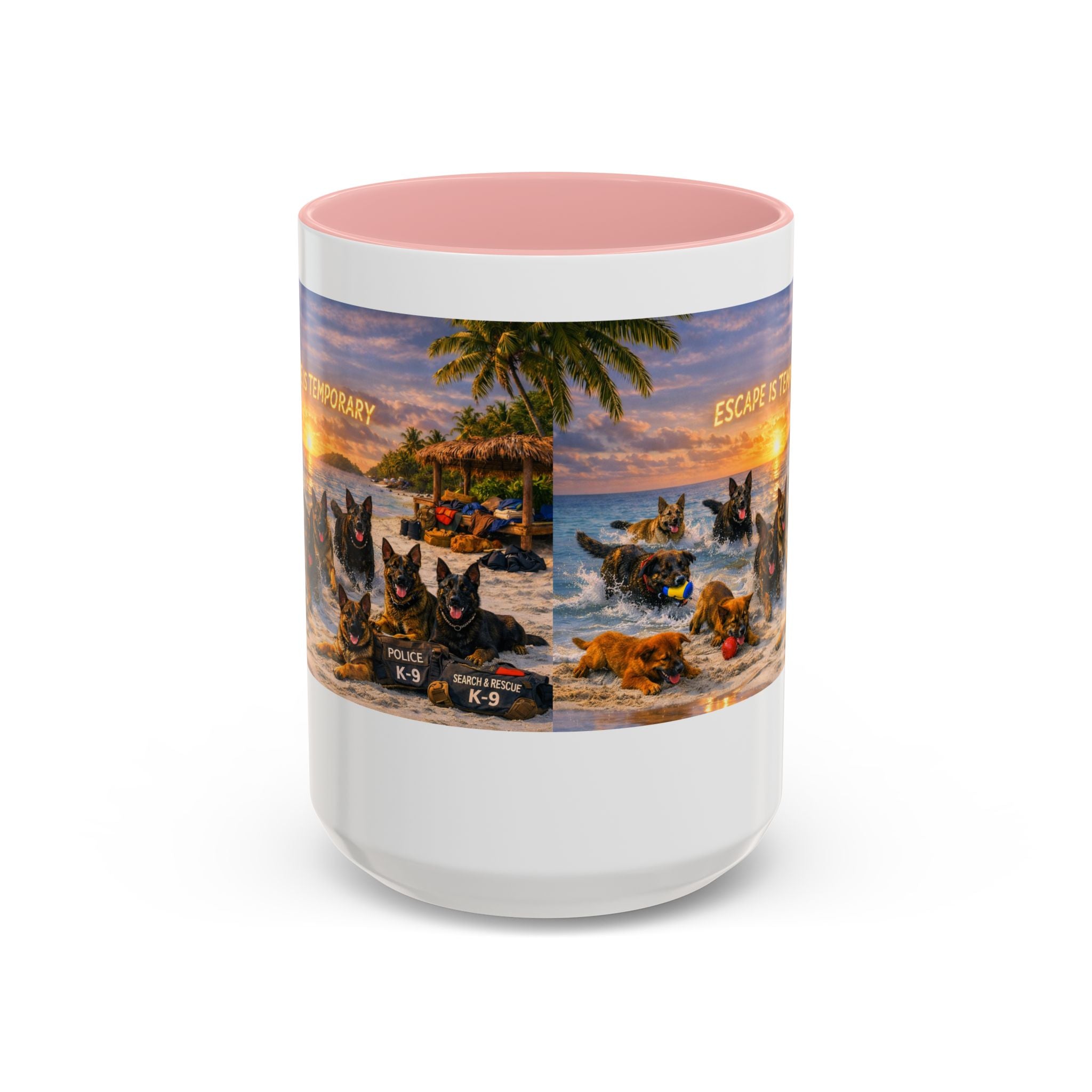 Dutch Shepherd Beach Coffee Mug — "Escape Is Temporary" Accent Mug (11/15oz)