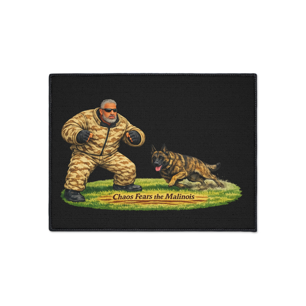 Heavy-Duty Floor Mat — "Chaos Fears the Malinois" K9 Training Doormat