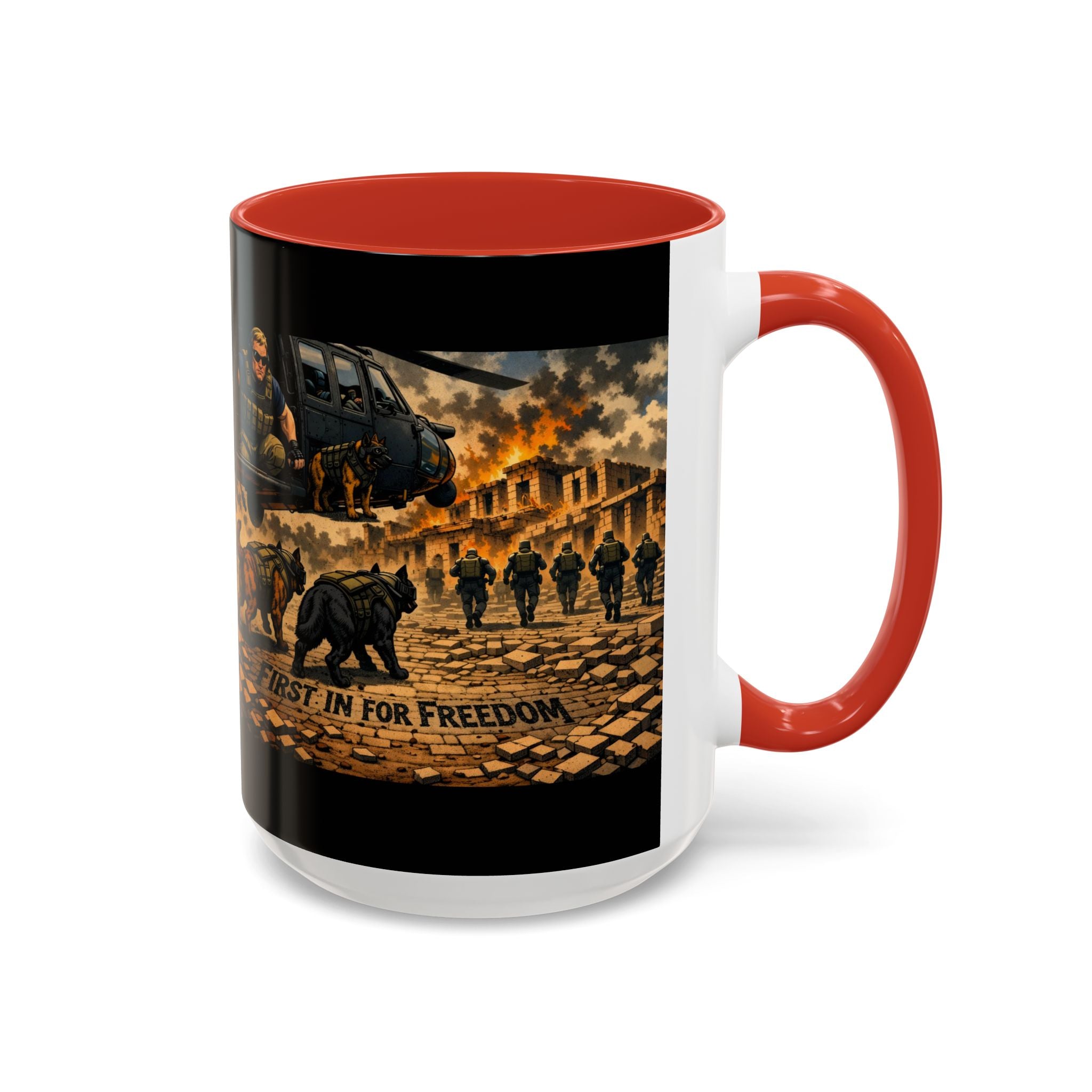 Military K9 Coffee Mug — 'First In for Freedom' Accent Ceramic Mug