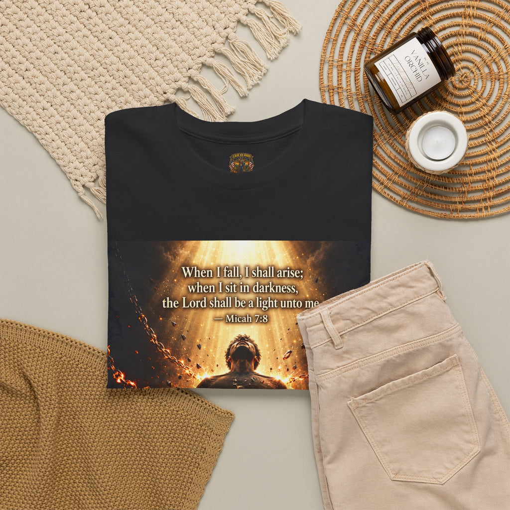 The Light of God Saves Graphic Tee — "Wound Me, Defeat Me, I'll Rise Stronger" Inspirational Shirt