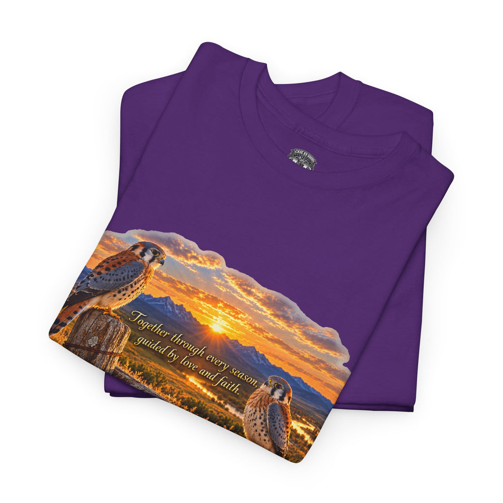 Desert Sunset Kestrels T-Shirt — Prairie Sunrise Hawk Pair Tee