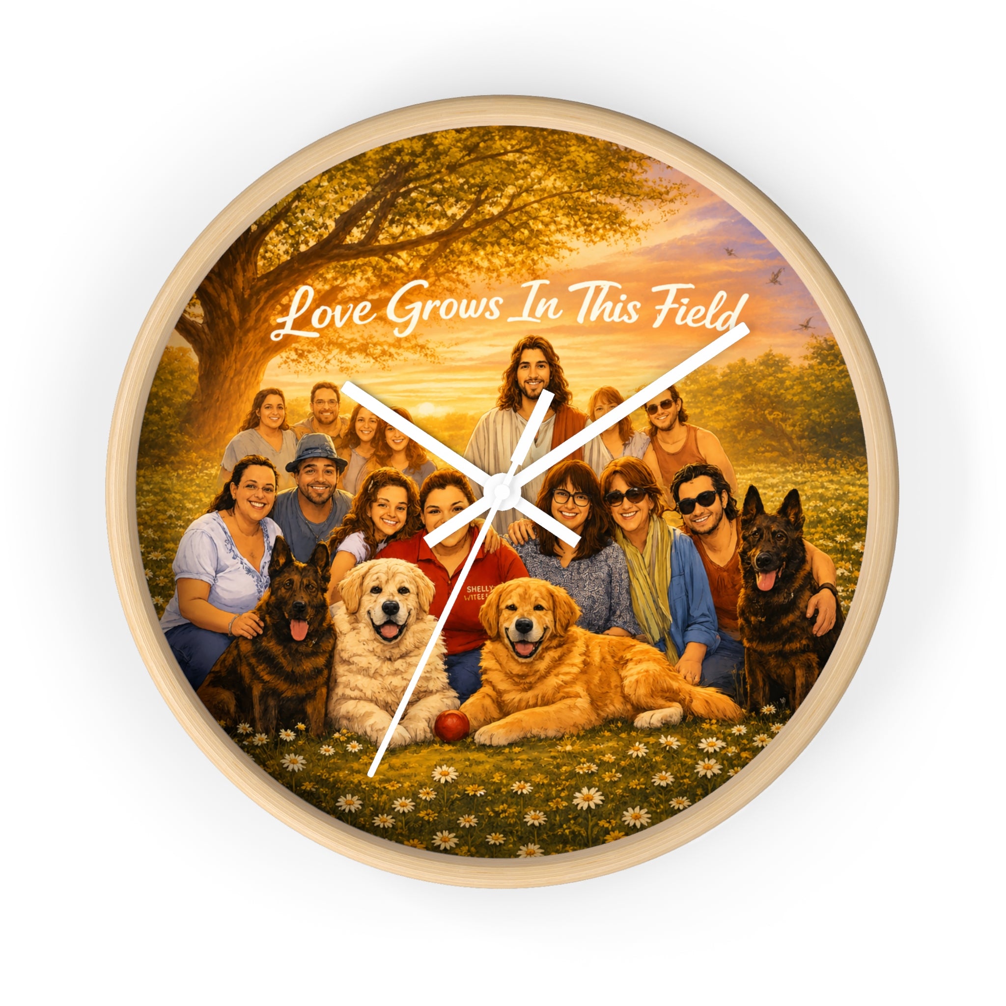 Wall Clock - "Love Grows In This Field" Religious Family & Pets Decorative Clock