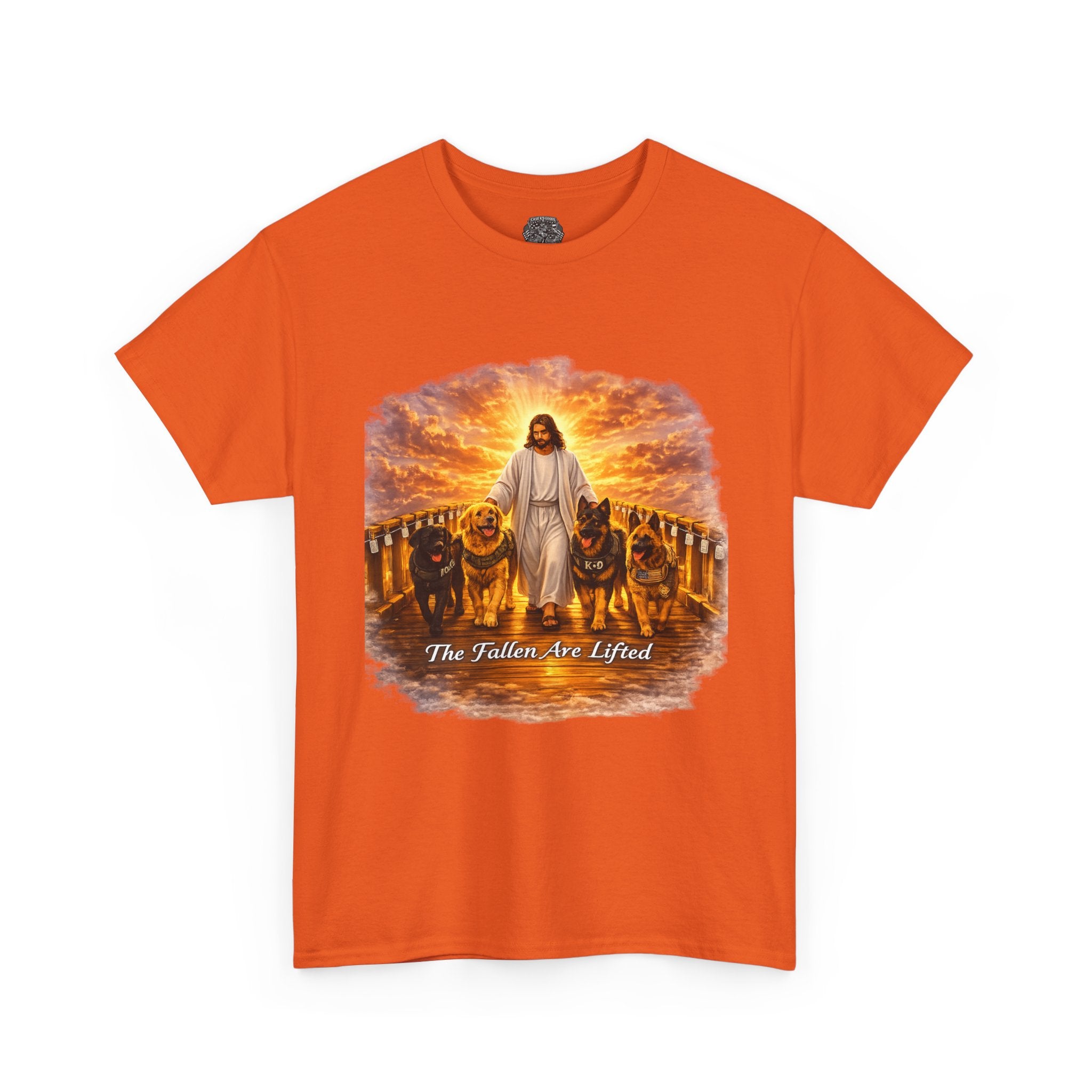 Jesus with Dogs T-Shirt — "The Fallen Are Lifted" Christian Faith Tee