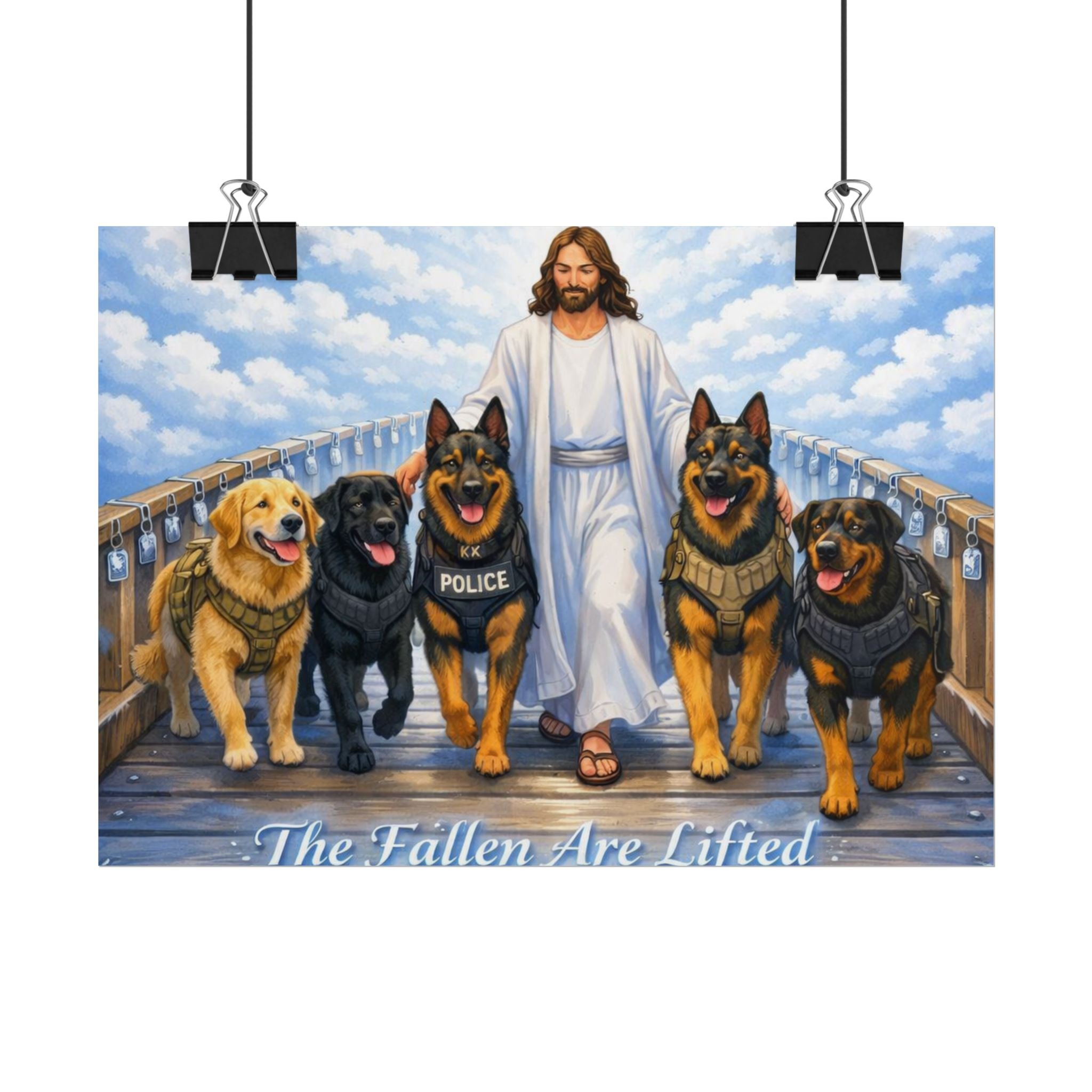 Rolled Poster — “The Fallen Are Lifted” K9 Tribute (Jesus with Police & Service Dogs)