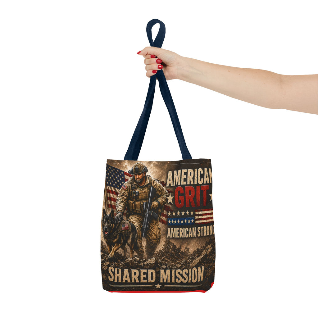 American Grit Military Tote Bag - "Shared Mission" Patriotic Veteran Flag Design