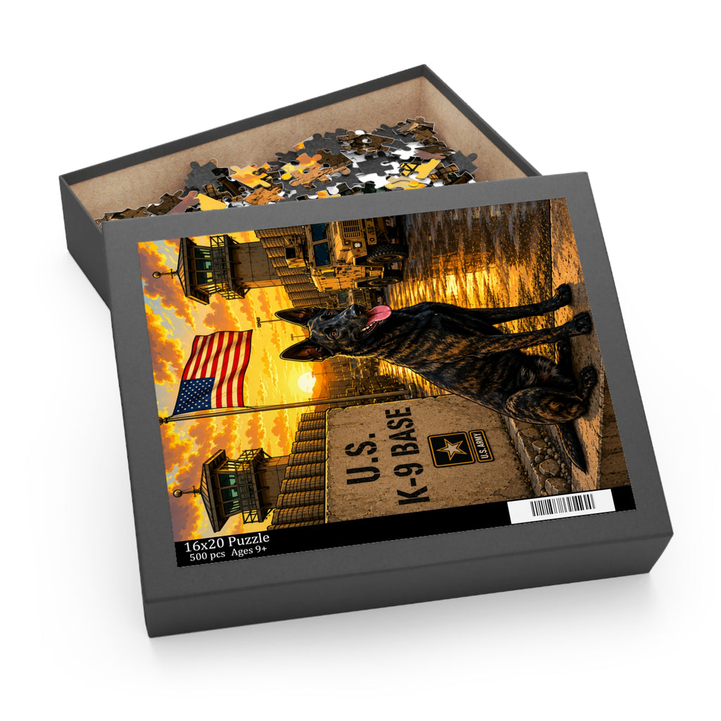 K-9 Base Military Dog Puzzle — American Flag Sunset (120/252/500 pcs)
