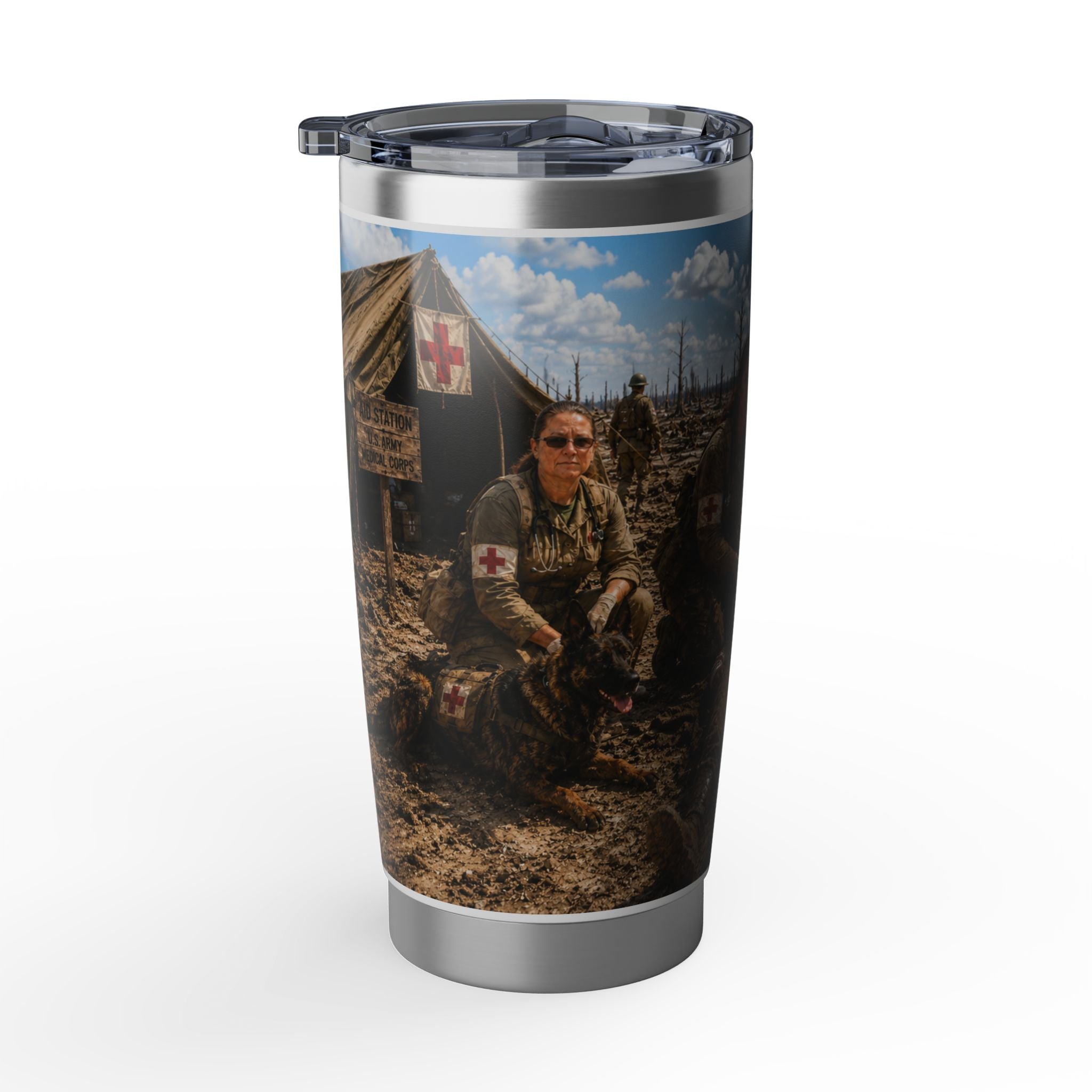 20oz Tumbler — WWII Battlefield Medics K-9 Team Photo Travel Mug