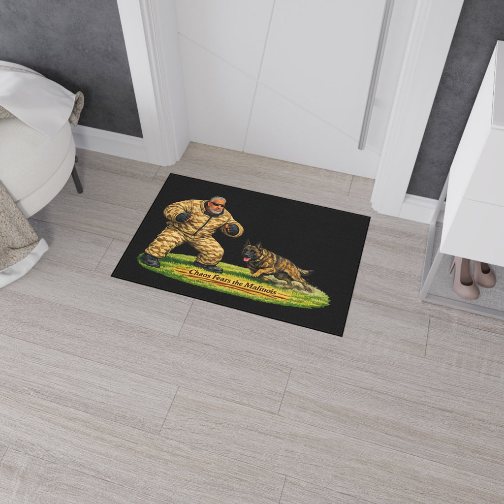Heavy-Duty Floor Mat — "Chaos Fears the Malinois" K9 Training Doormat