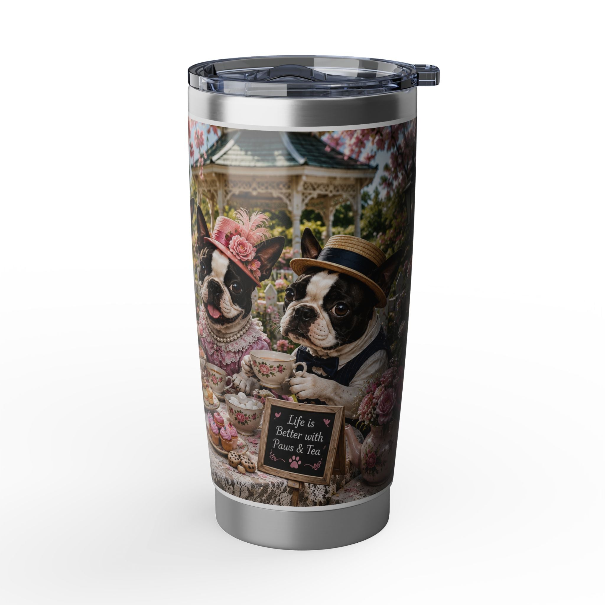 Boston Terrier Tea Party 20oz Tumbler — Cute Dog Travel Mug