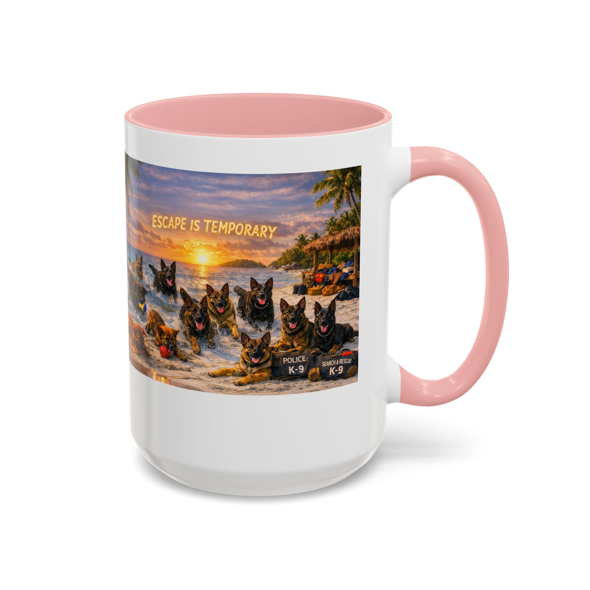 Dutch Shepherd Beach Coffee Mug — "Escape Is Temporary" Accent Mug (11/15oz)