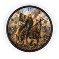 Medieval Knight Wall Clock — Fantasy Horseback Girl Warrior Battle Scene