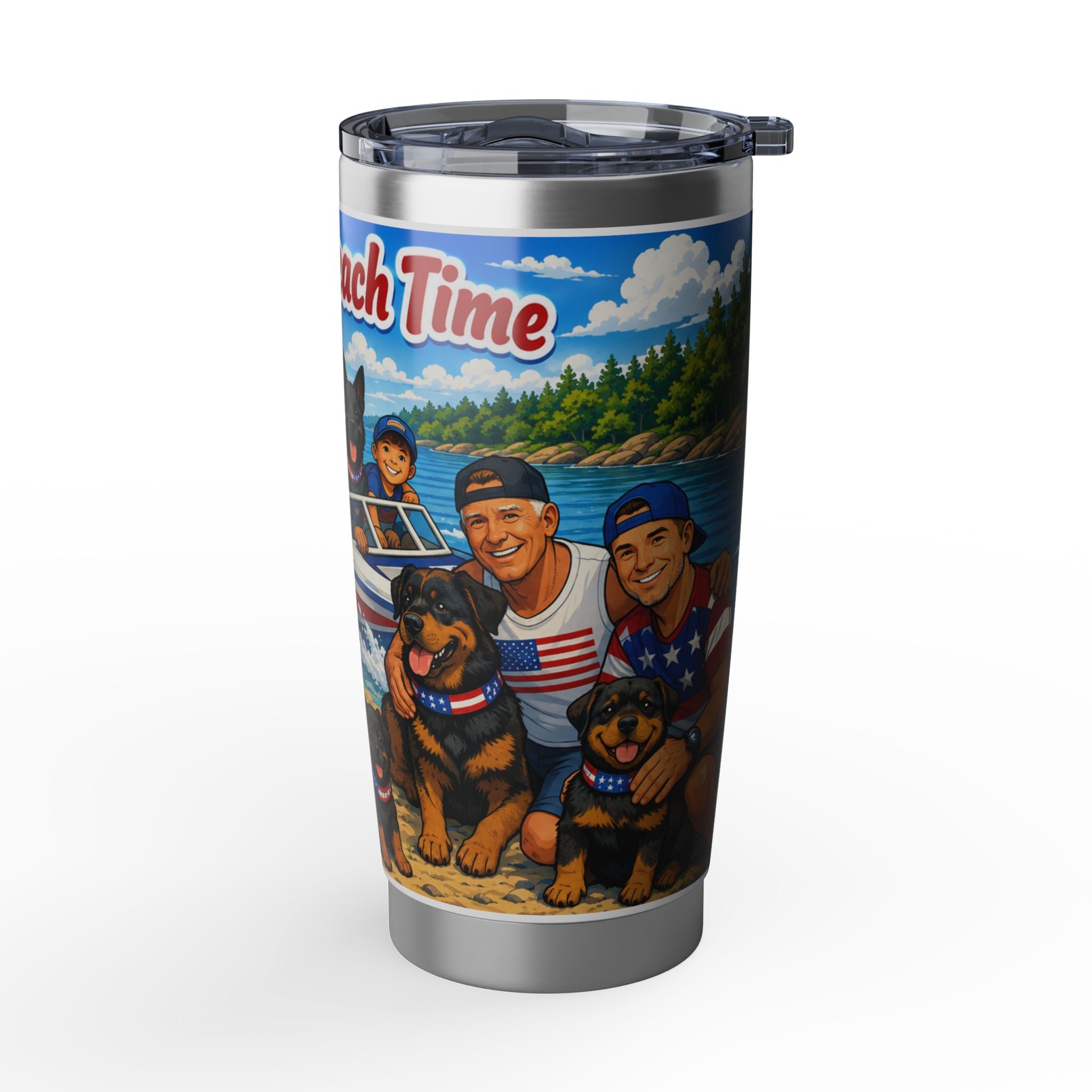 K-9 Famliy Beach Trip Tumbler — 'Living on Beach Time' Insulated 20oz Travel Cup