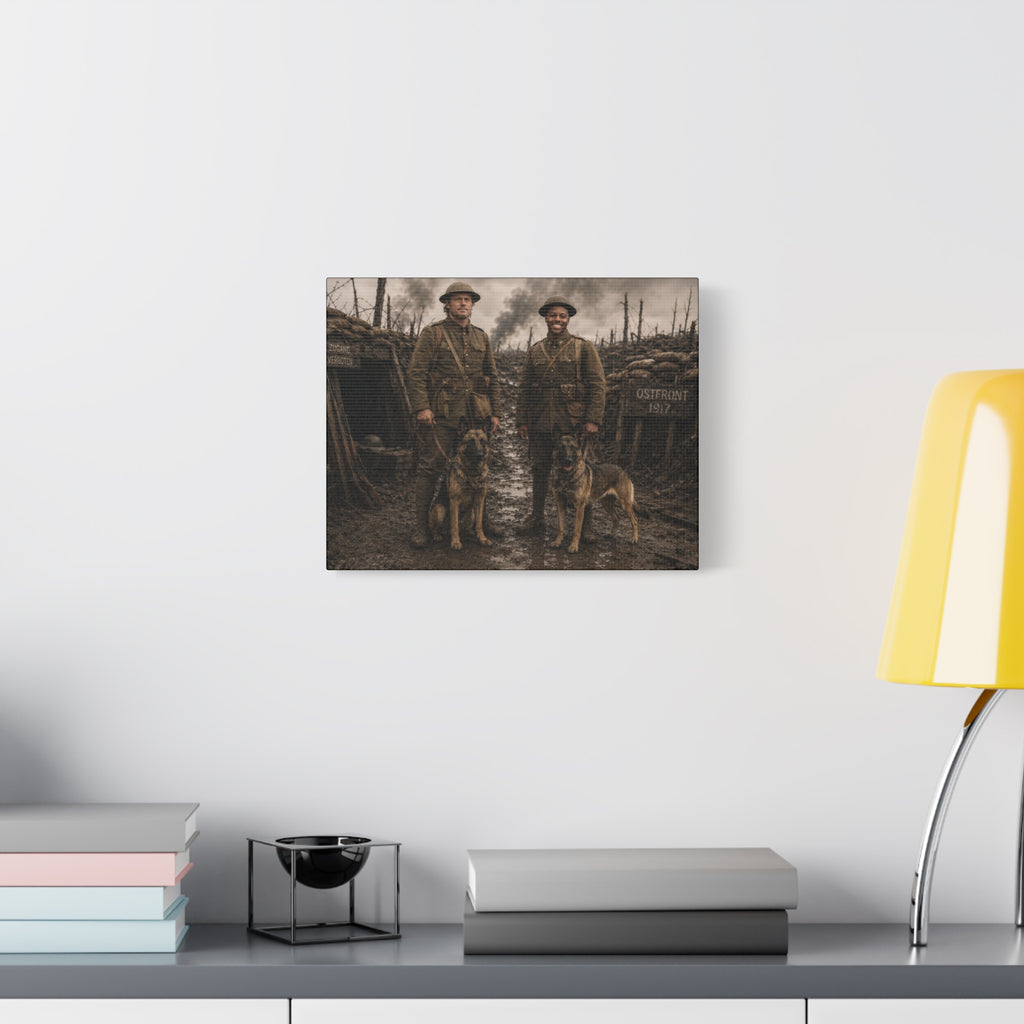 World War I Soldiers with Dogs Matte Canvas Wall Art – 1917 Trench Scene