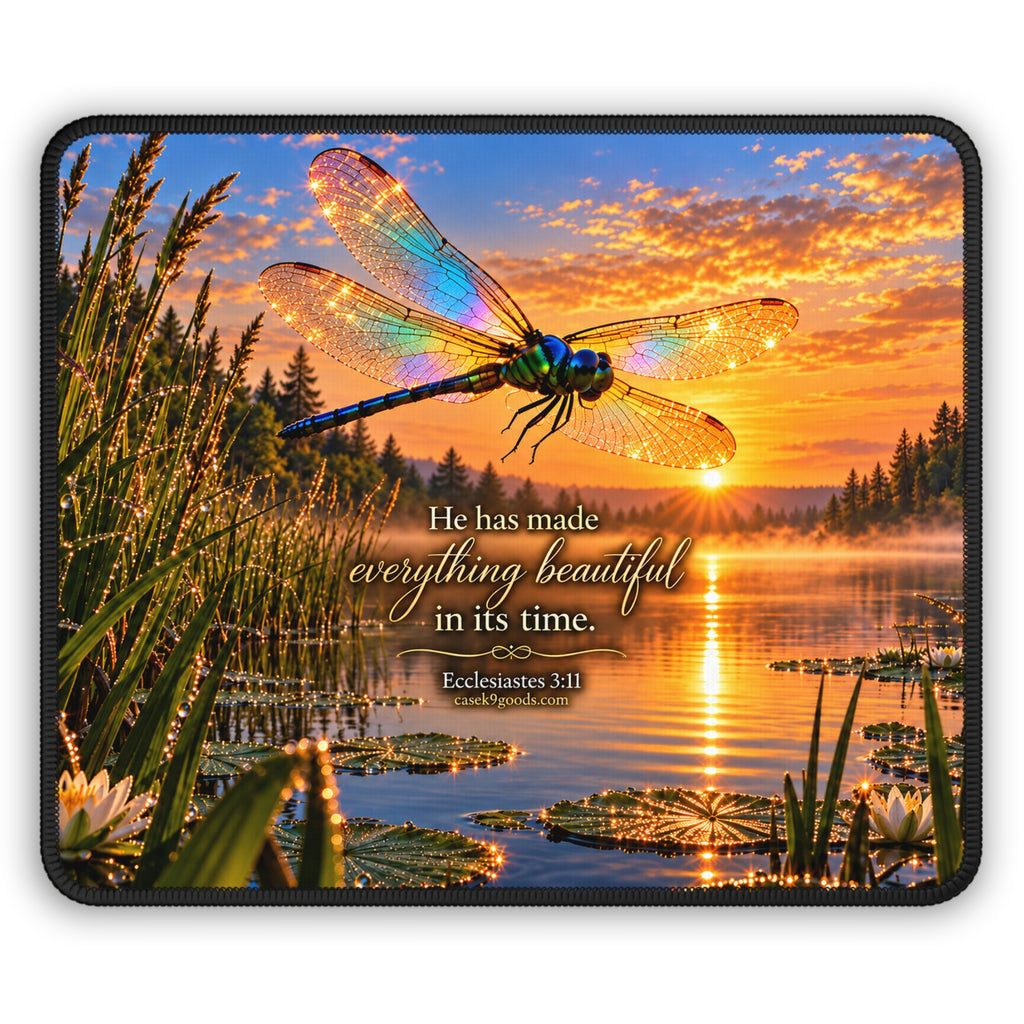 Dragonfly Sunrise Mouse Pad — Ecclesiastes 3:11 Inspirational Gaming Pad