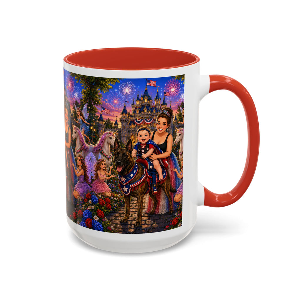 Patriotic Fairy Tale Coffee Mug — Family Castle, Fireworks & Unicorns