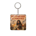Inspirational Jesus  War Dog Keychain — "Where the World Breaks, His Strength Holds" Square Keychain