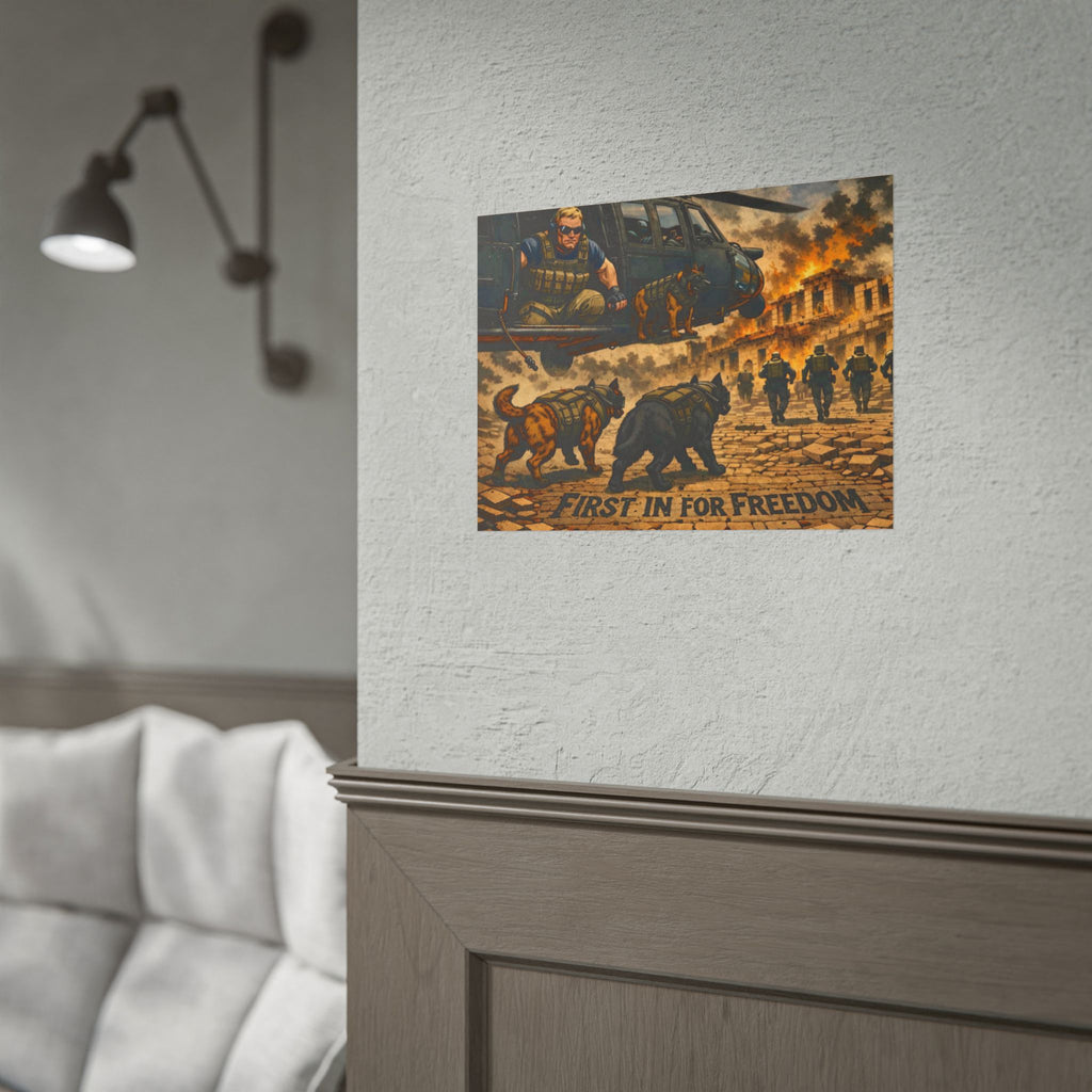 Rolled Poster — "First In For Freedom" Military K9 Helicopter Wall Art