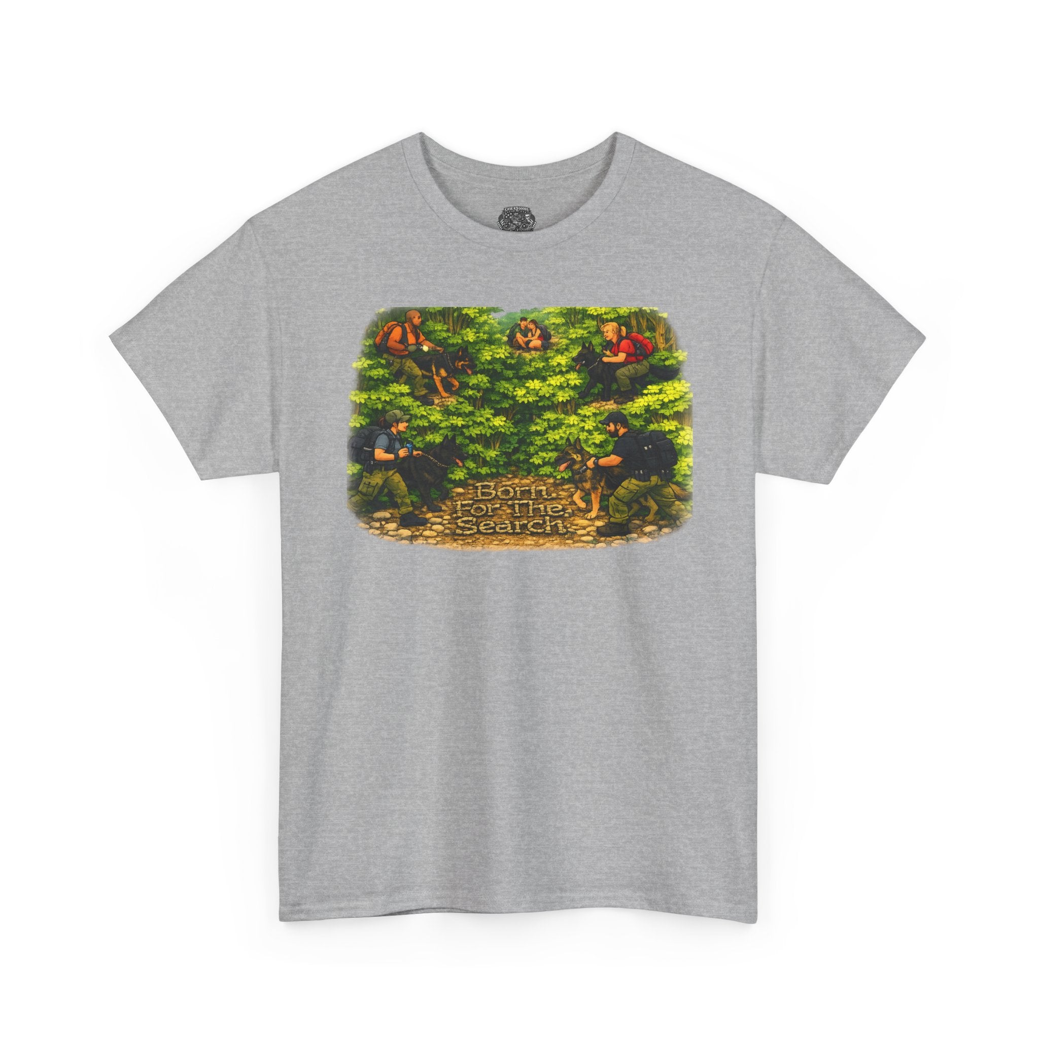 K9 Forest Rescue Scene T‑Shirt — Vintage Pixel Rescue Adventure Tee