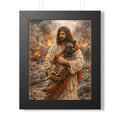 Framed Poster — Jesus Carrying a Dog, Christian Faith Wall Art
