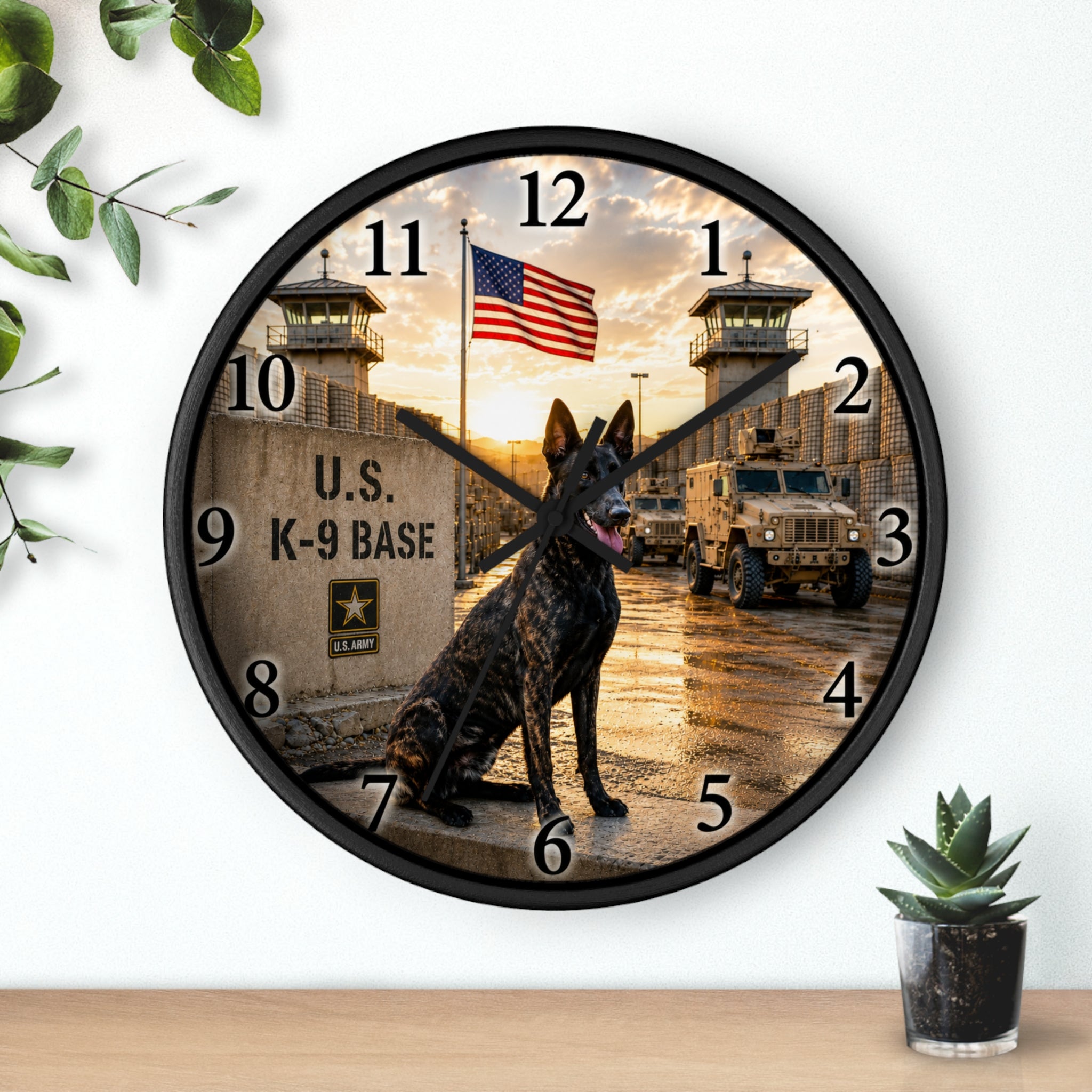 Military K-9 Wall Clock — Patriotic US Army Dog Base Decor