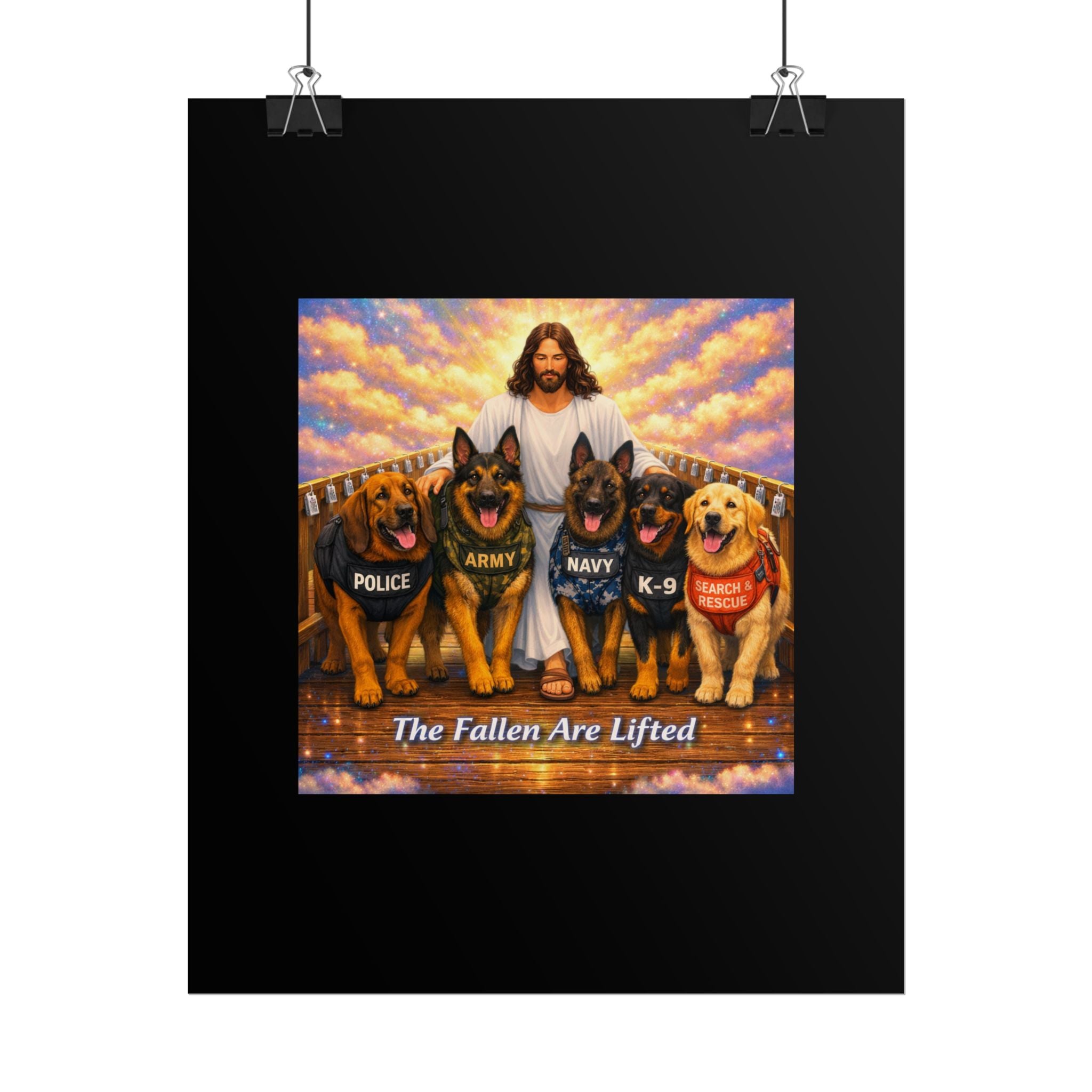 Rolled Poster — "The Fallen Are Lifted" Jesus with K-9, Police, Army & Search Rescue Dogs