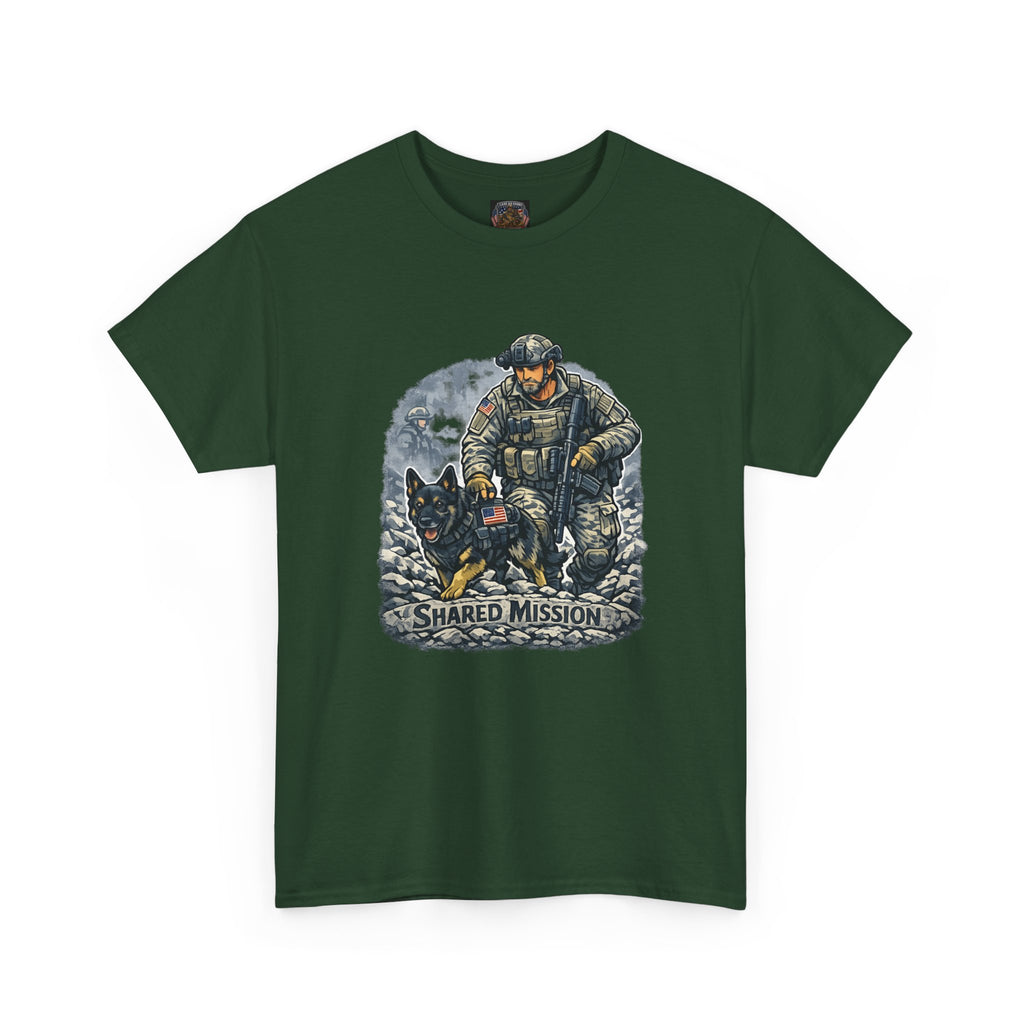 Military K9 T‑Shirt – 'Shared Mission' Soldier & German Shepherd Tribute Tee