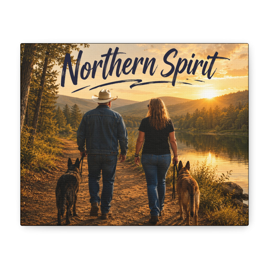Northern Spirit Canvas Wall Art - Rustic Couple & Dogs Sunset Print