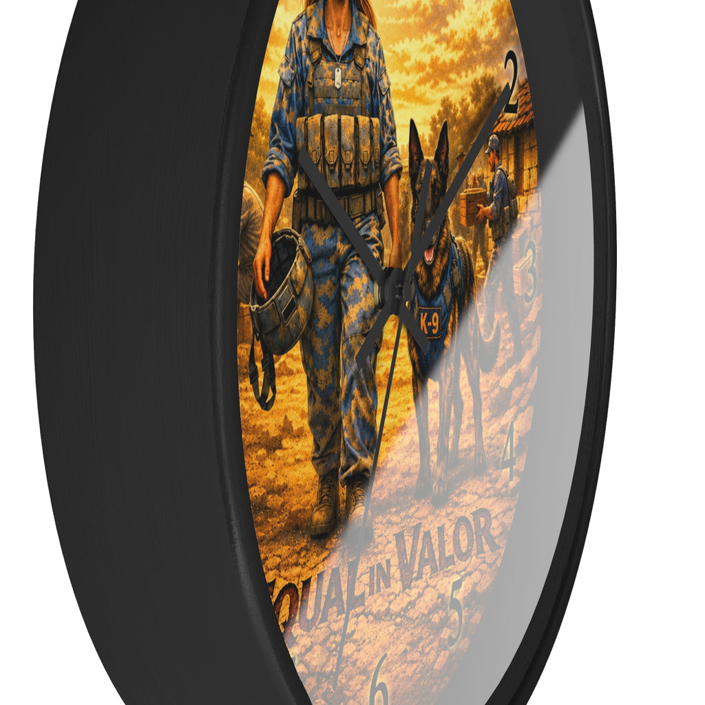 Equal in Valor Military K-9 Tribute Wall Clock —Women Soldier & Service Dog Decor