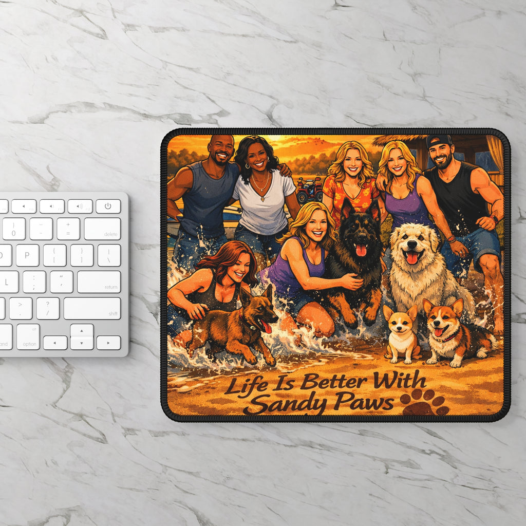 Gaming Mouse Pad — "Life Is Better With Sandy Paws" Dog Beach Design