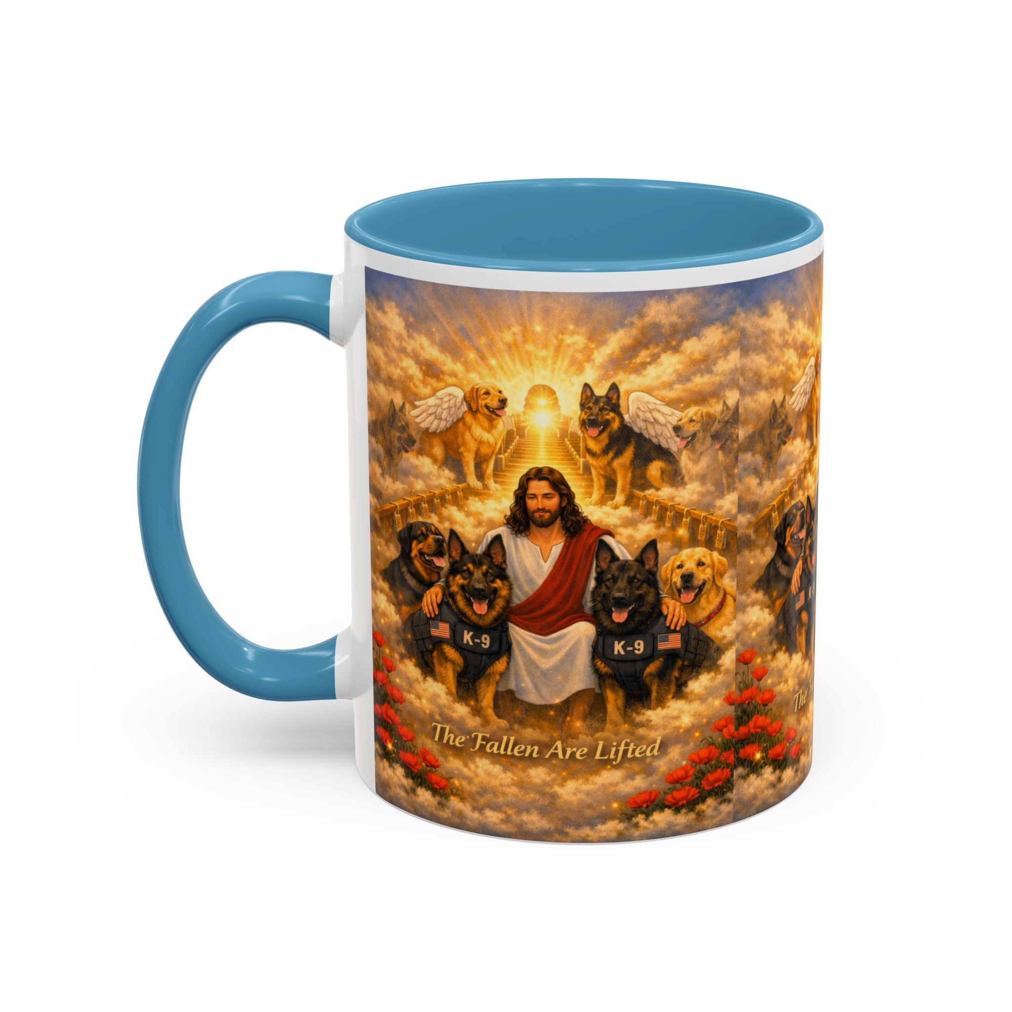 Christian Dog Memorial Coffee Mug — “The Fallen Are Lifted” Accent 11/15oz